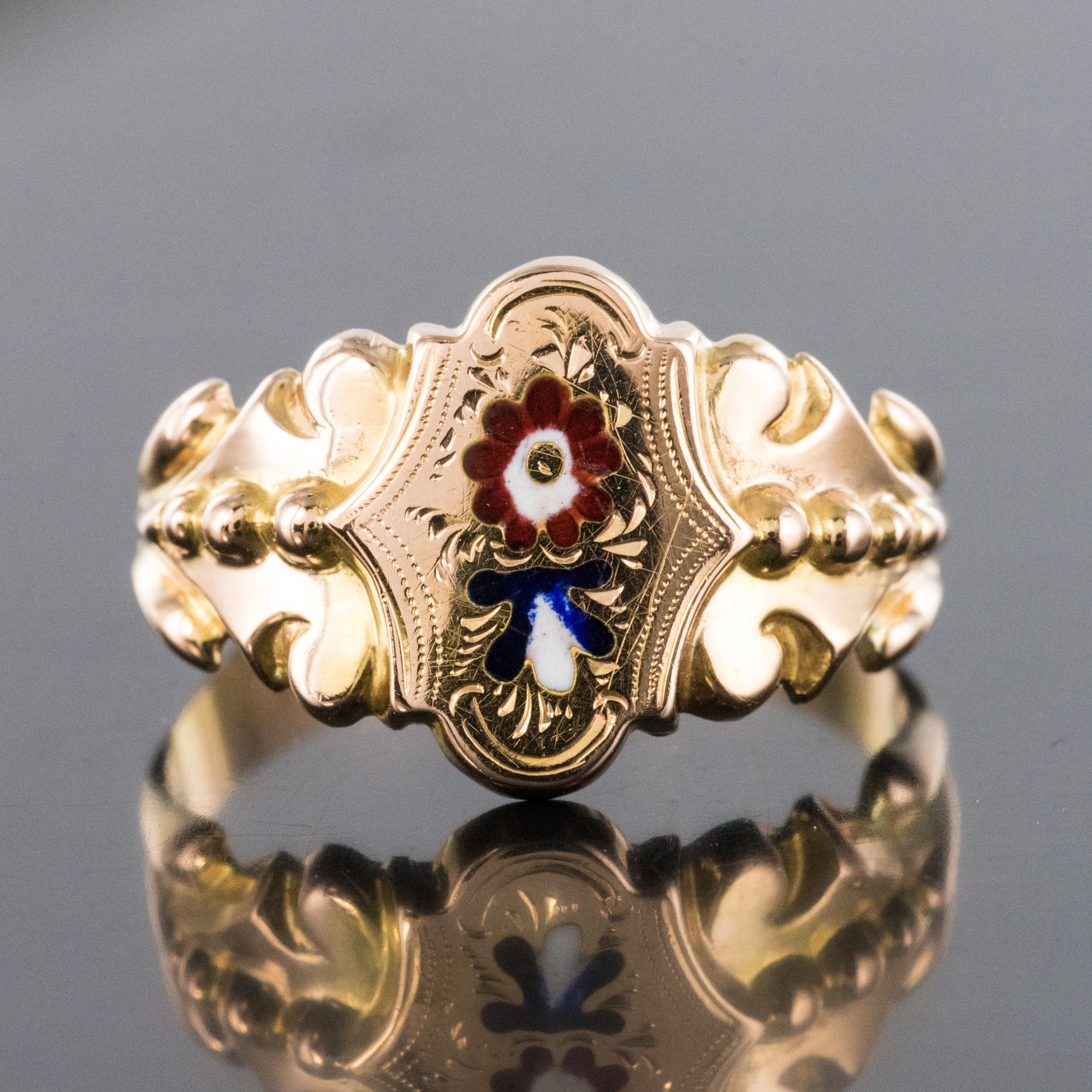 Napoleon III French 19th Century Napoleon 3 Enamelled 18 Karat Rose Gold Unisex Ring