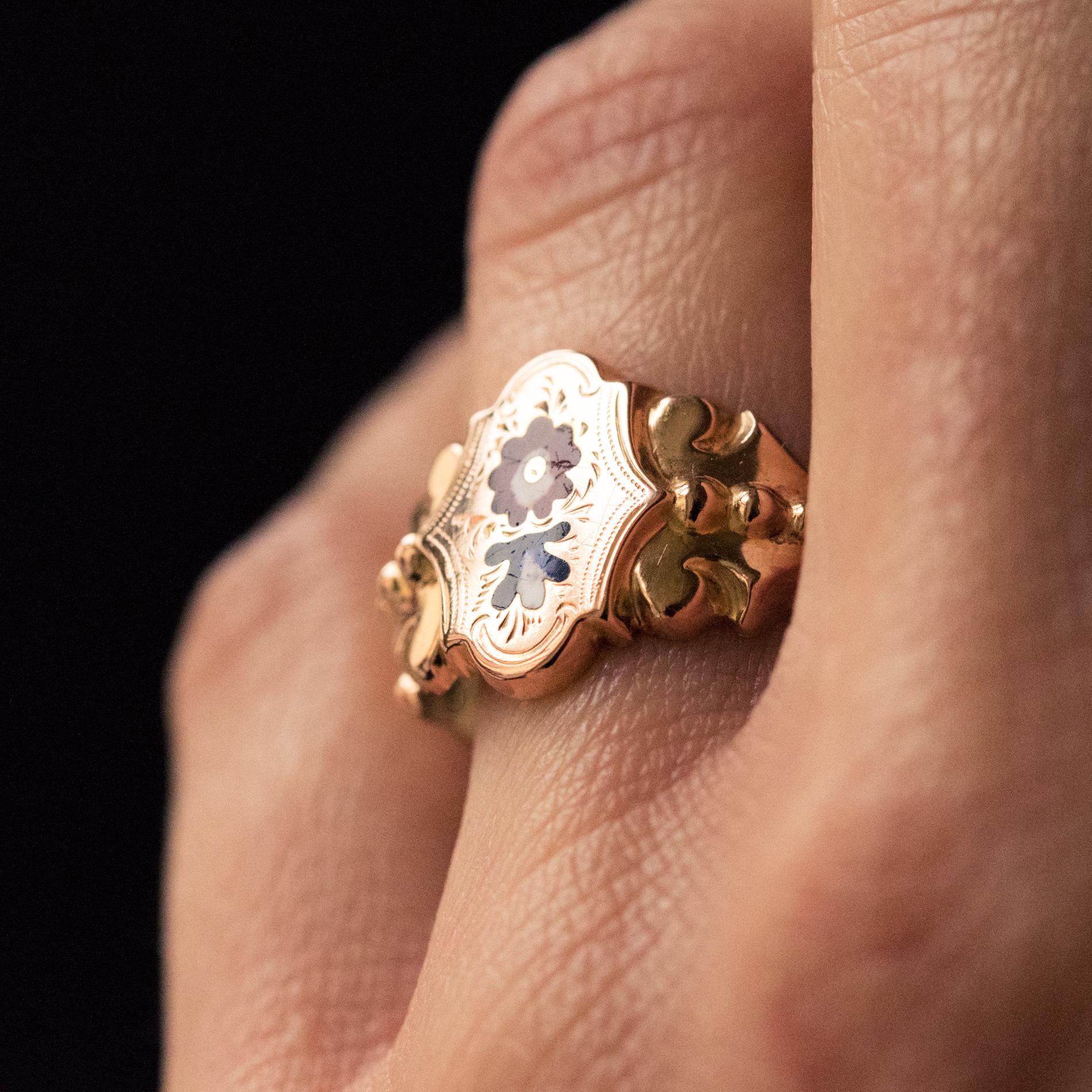 French 19th Century Napoleon 3 Enamelled 18 Karat Rose Gold Unisex Ring In Excellent Condition In Poitiers, FR
