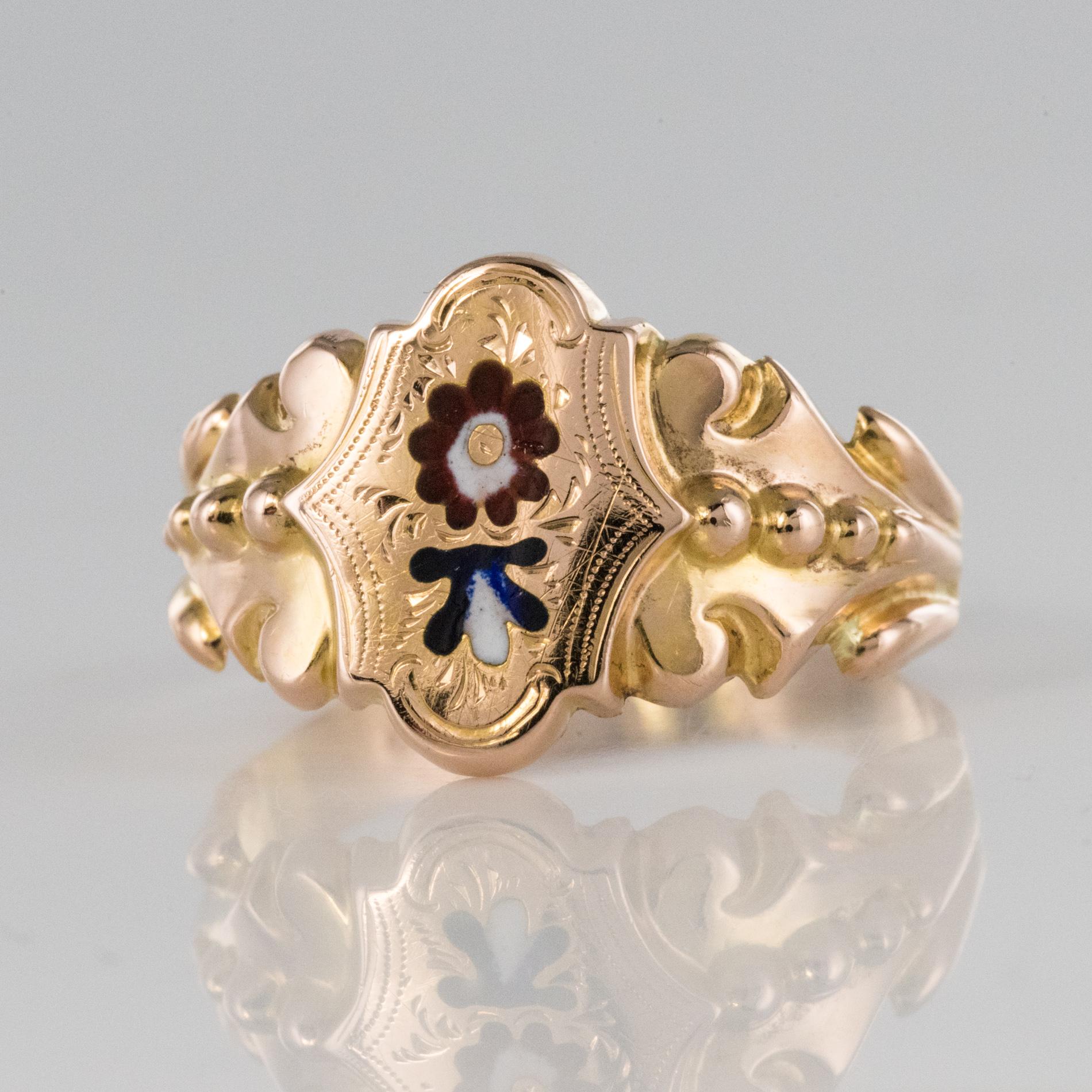French 19th Century Napoleon 3 Enamelled 18 Karat Rose Gold Unisex Ring 3