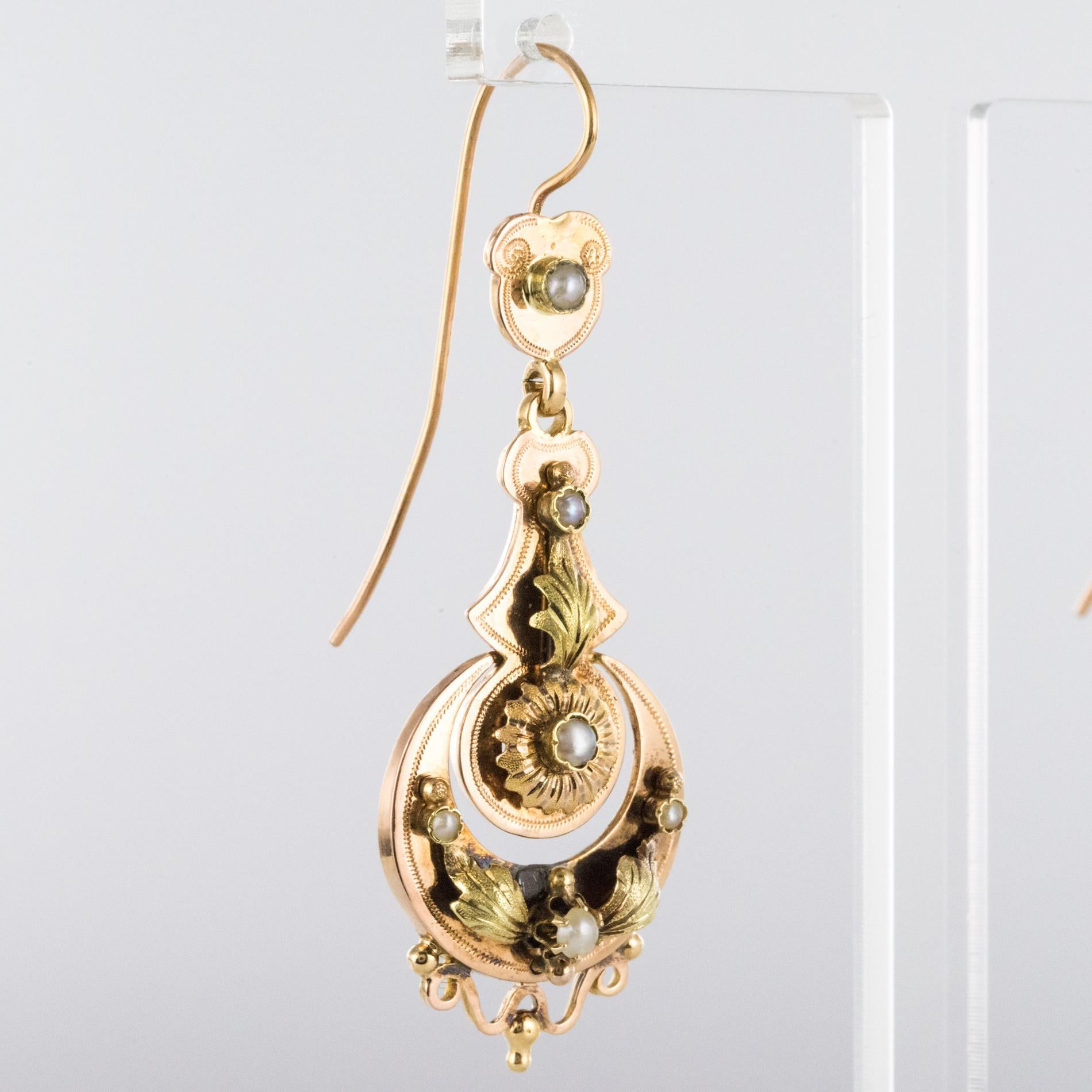 Napoleon III French 19th Century Napoleon 3 Natural Pearl Gold Dangle Earrings