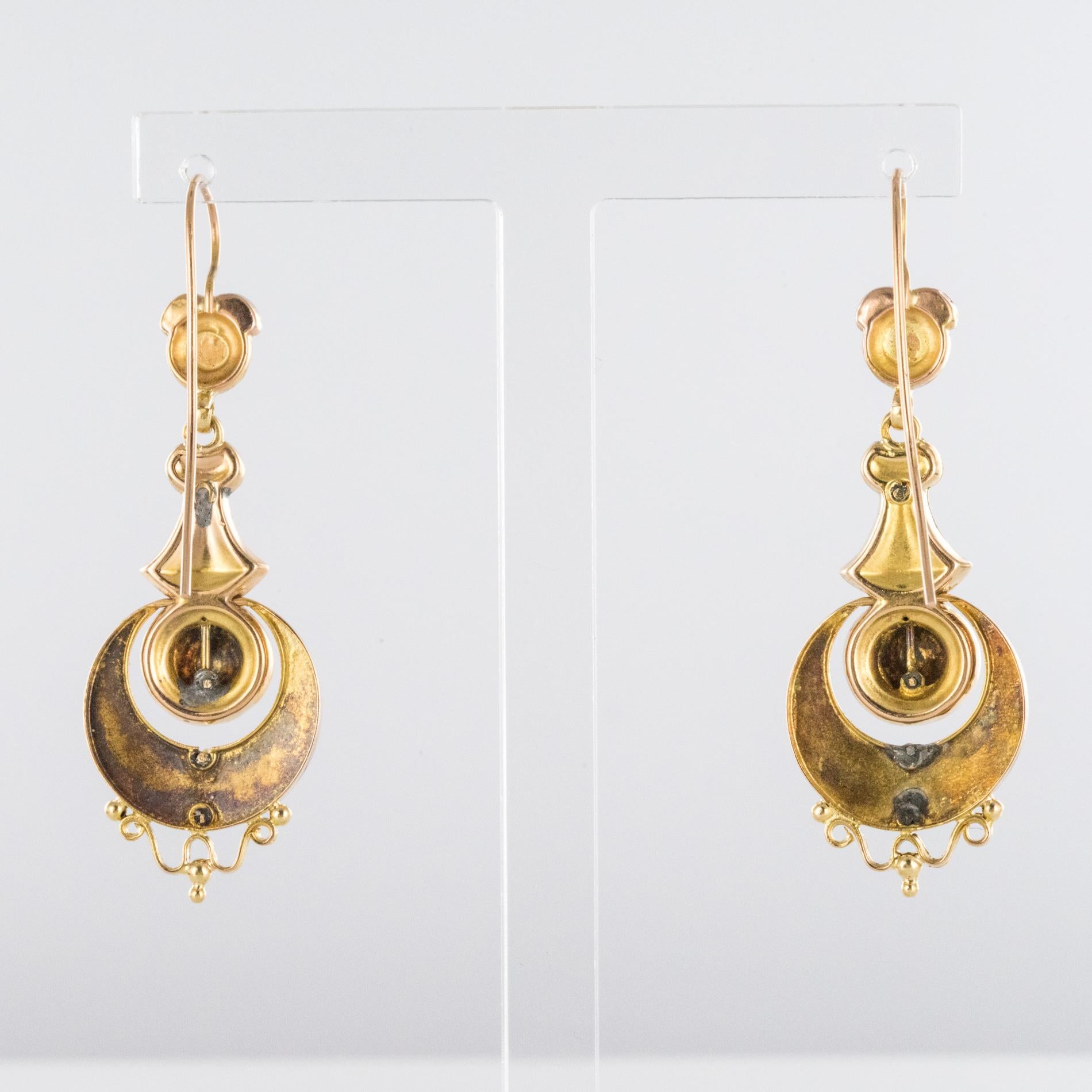 French 19th Century Napoleon 3 Natural Pearl Gold Dangle Earrings In Good Condition In Poitiers, FR