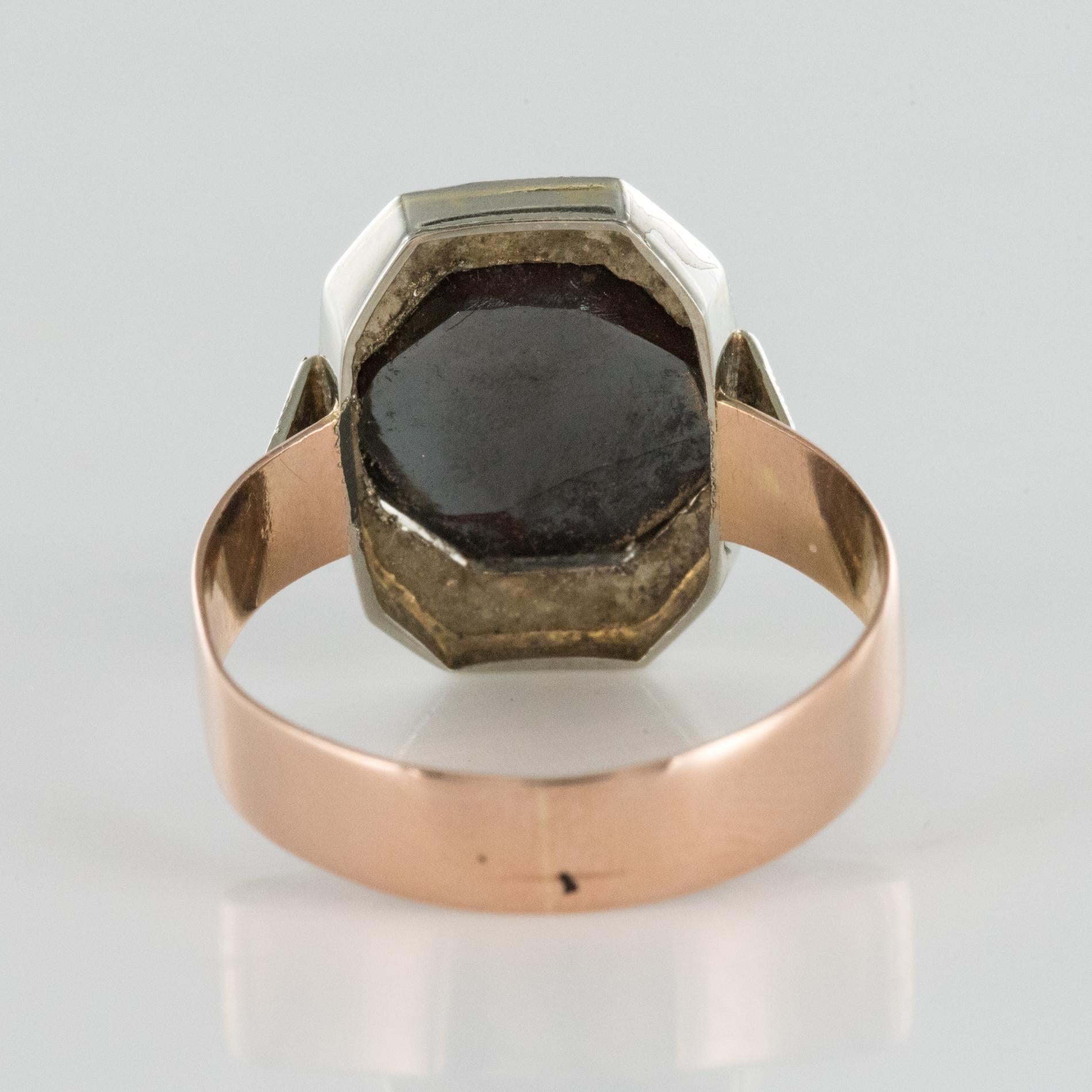French 19th Century Napoleon 3 18 Karat Rose Gold Hematite Ring For Sale 4