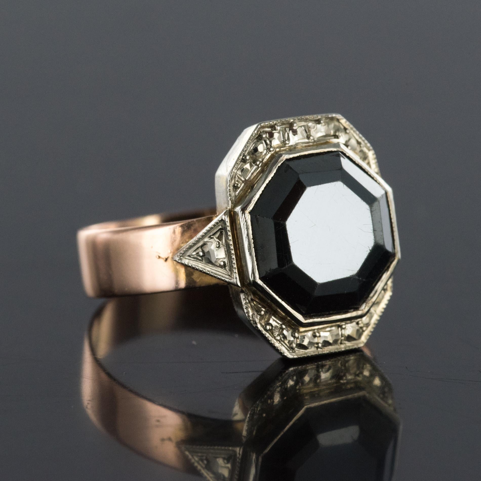 French 19th Century Napoleon 3 18 Karat Rose Gold Hematite Ring For Sale 5