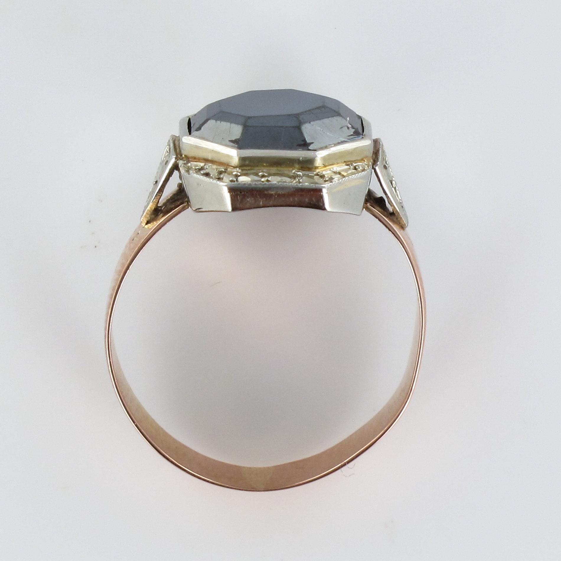 French 19th Century Napoleon 3 18 Karat Rose Gold Hematite Ring For Sale 7