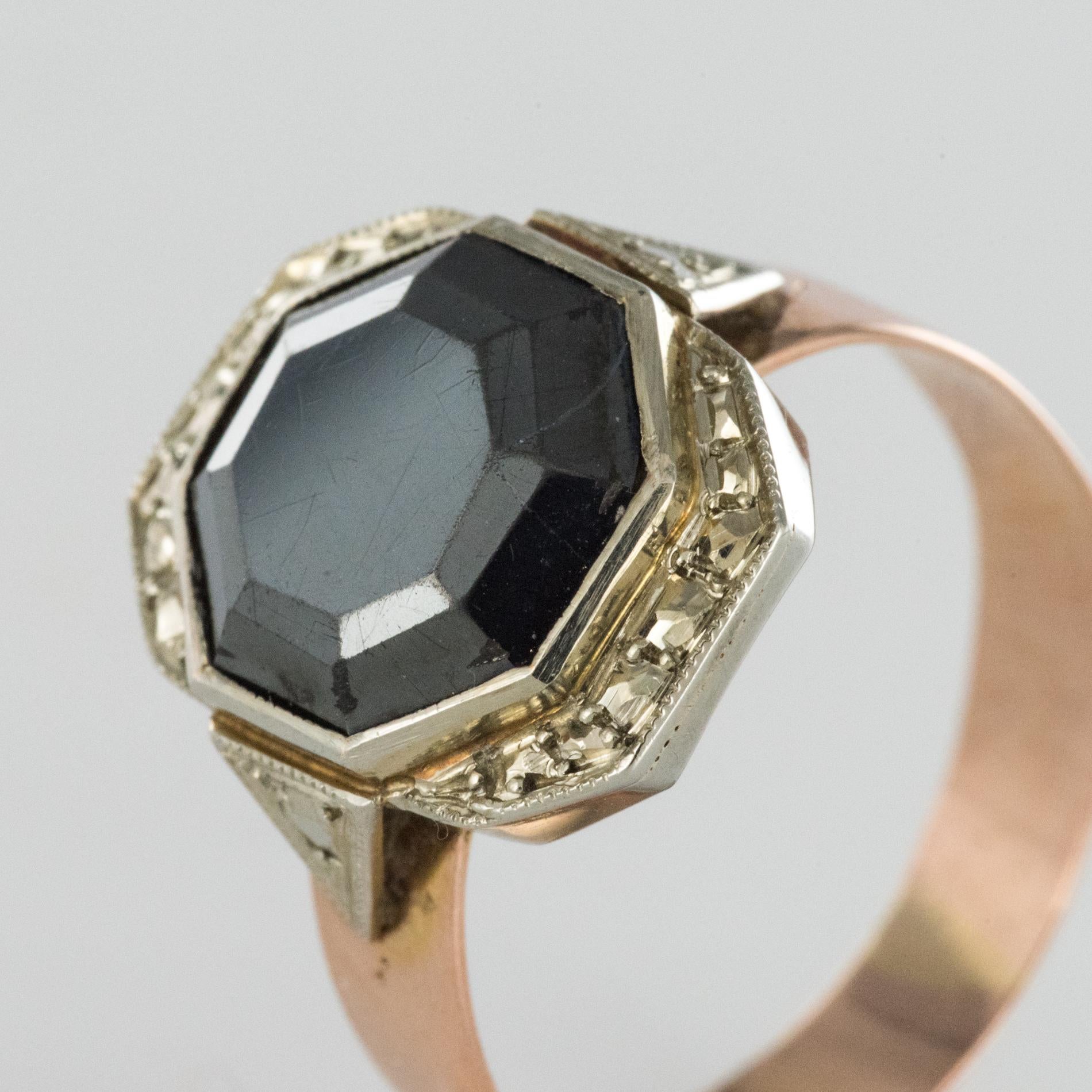 Napoleon III French 19th Century Napoleon 3 18 Karat Rose Gold Hematite Ring For Sale