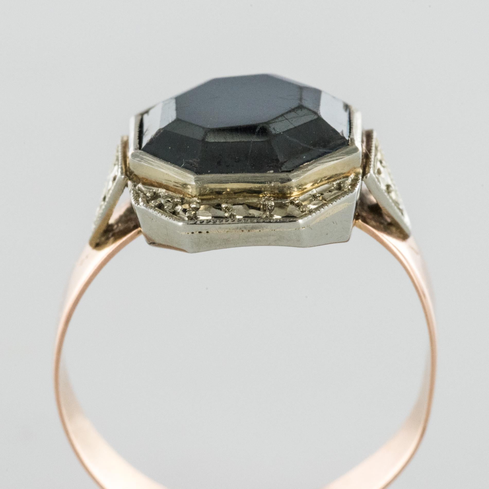 French 19th Century Napoleon 3 18 Karat Rose Gold Hematite Ring For Sale 2