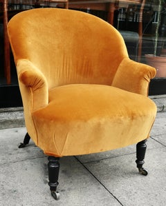 French 19th century Napoleon III crapaud armchair recovered in velvet