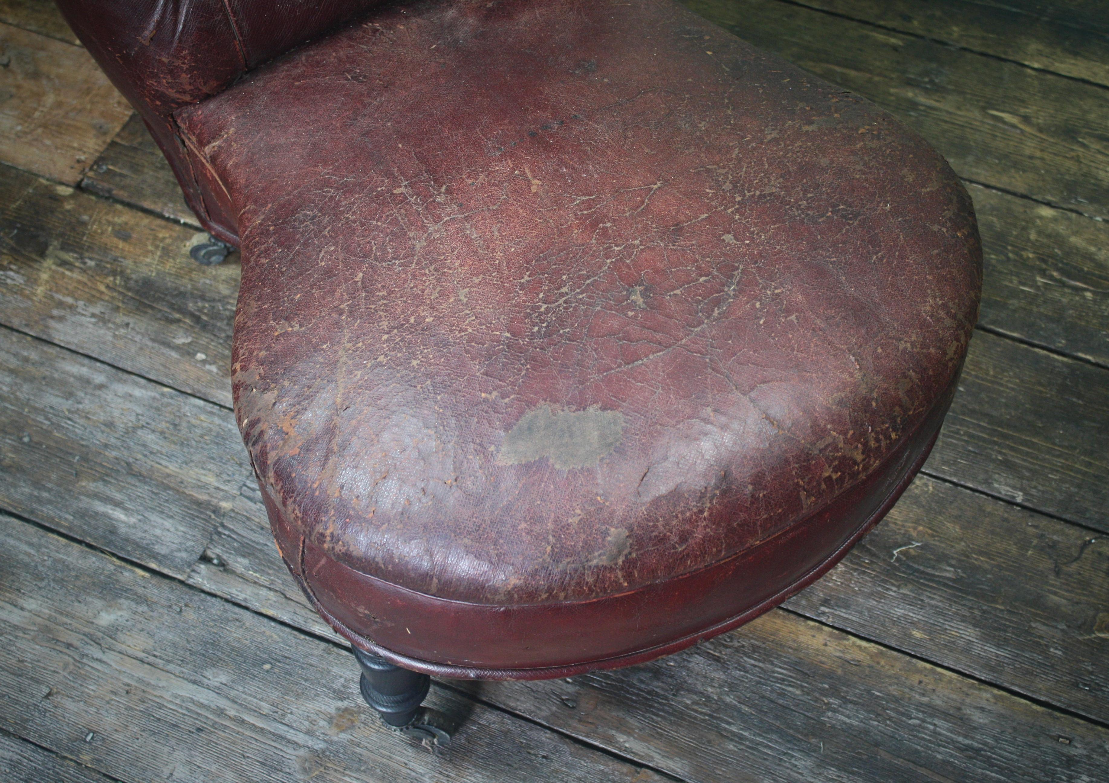 Turned French 19th Century Napoleon III Curios Double Ended Maroon Leather Chair