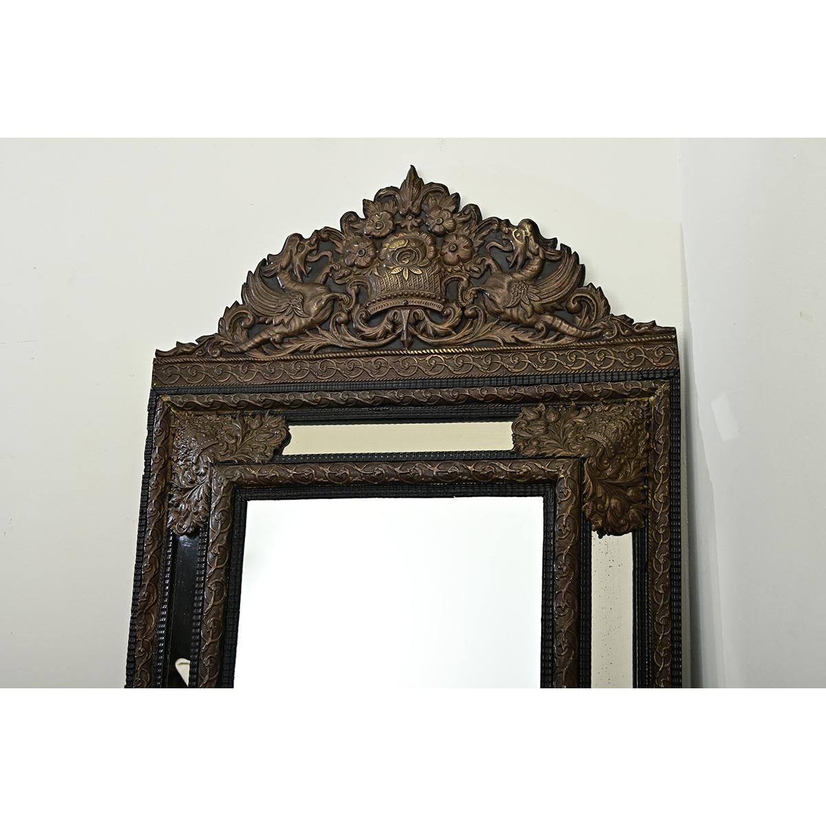 Repoussé French 19th Century Napoleon III Cushion Mirror For Sale