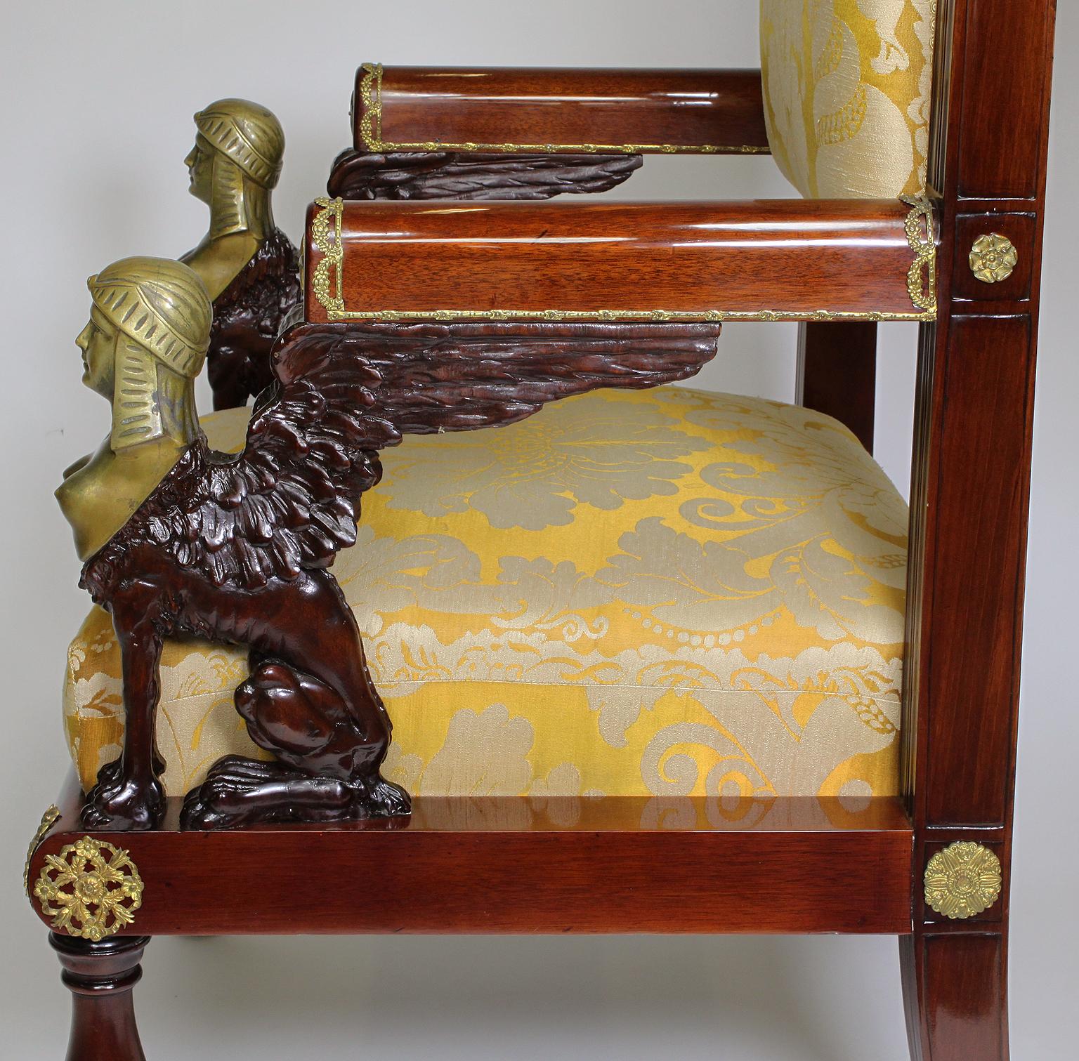 French 19th Century Napoleon III Egyptian Revival Bronze Mounted Throne Armchair For Sale 4
