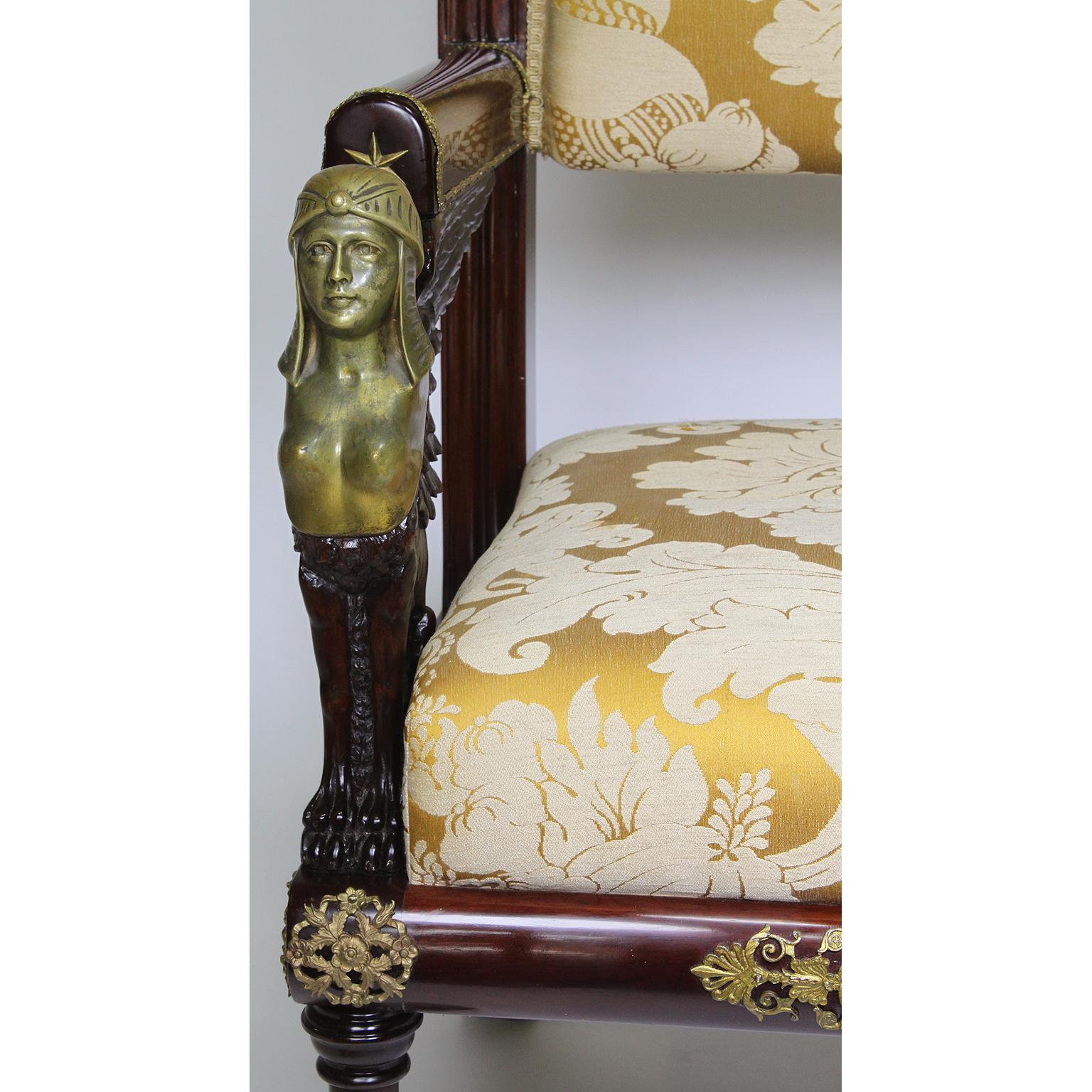 Hand-Carved French 19th Century Napoleon III Egyptian Revival Bronze Mounted Throne Armchair For Sale