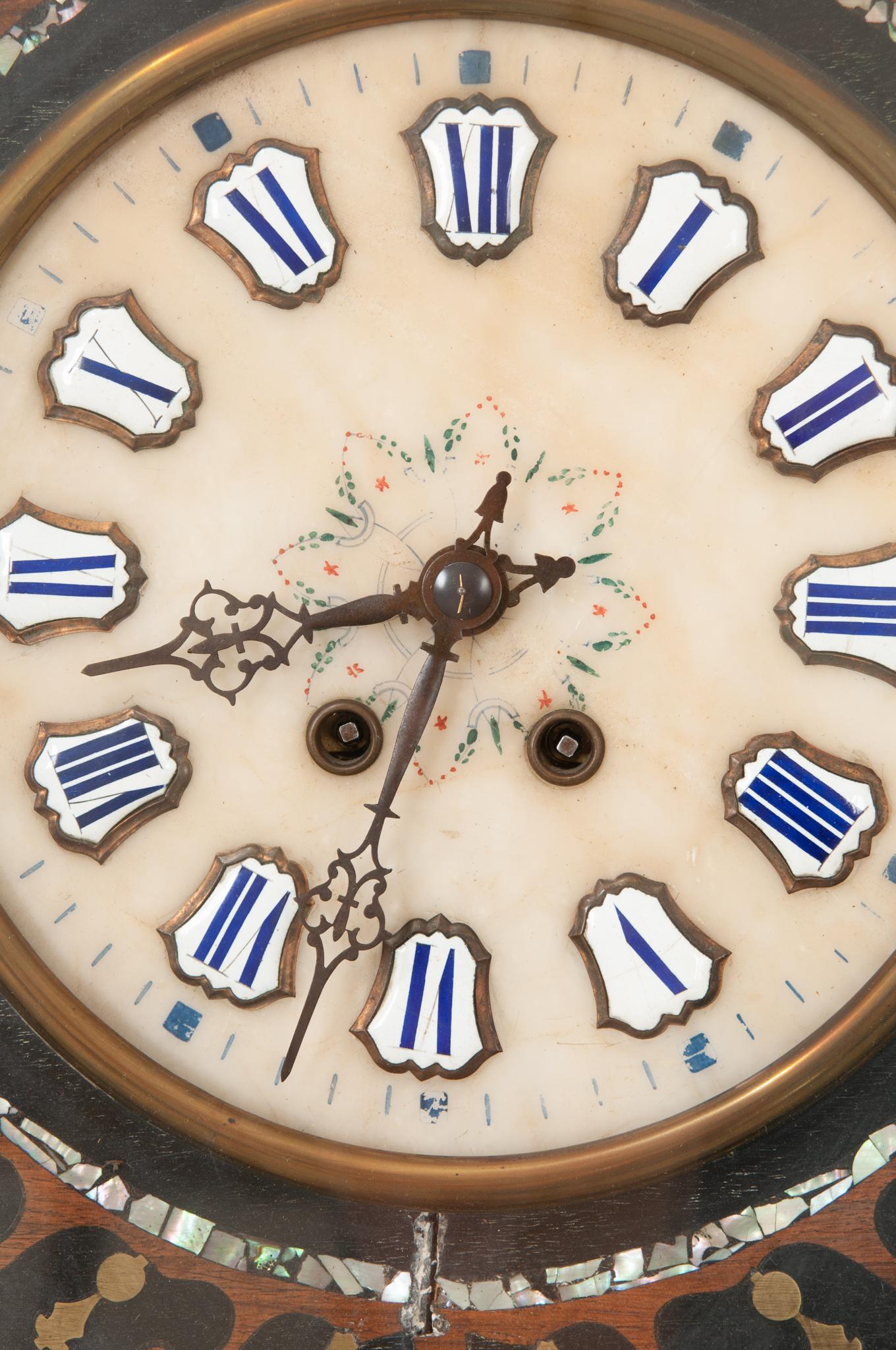 French 19th Century Napoleon III Mother of Pearl Inlay Wall Clock In Good Condition For Sale In Baton Rouge, LA