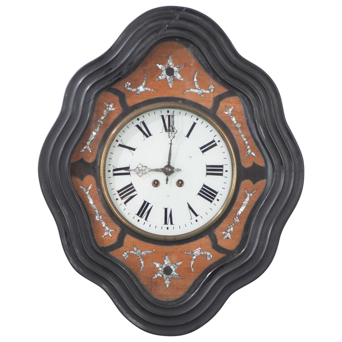 Mother of Pearl Inlaid Butterfly Square Wall Hanging Black Wood Art Deco Clock 