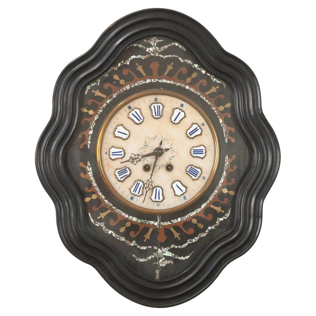 French 19th Century Napoleon III Mother of Pearl Inlay Wall Clock For Sale