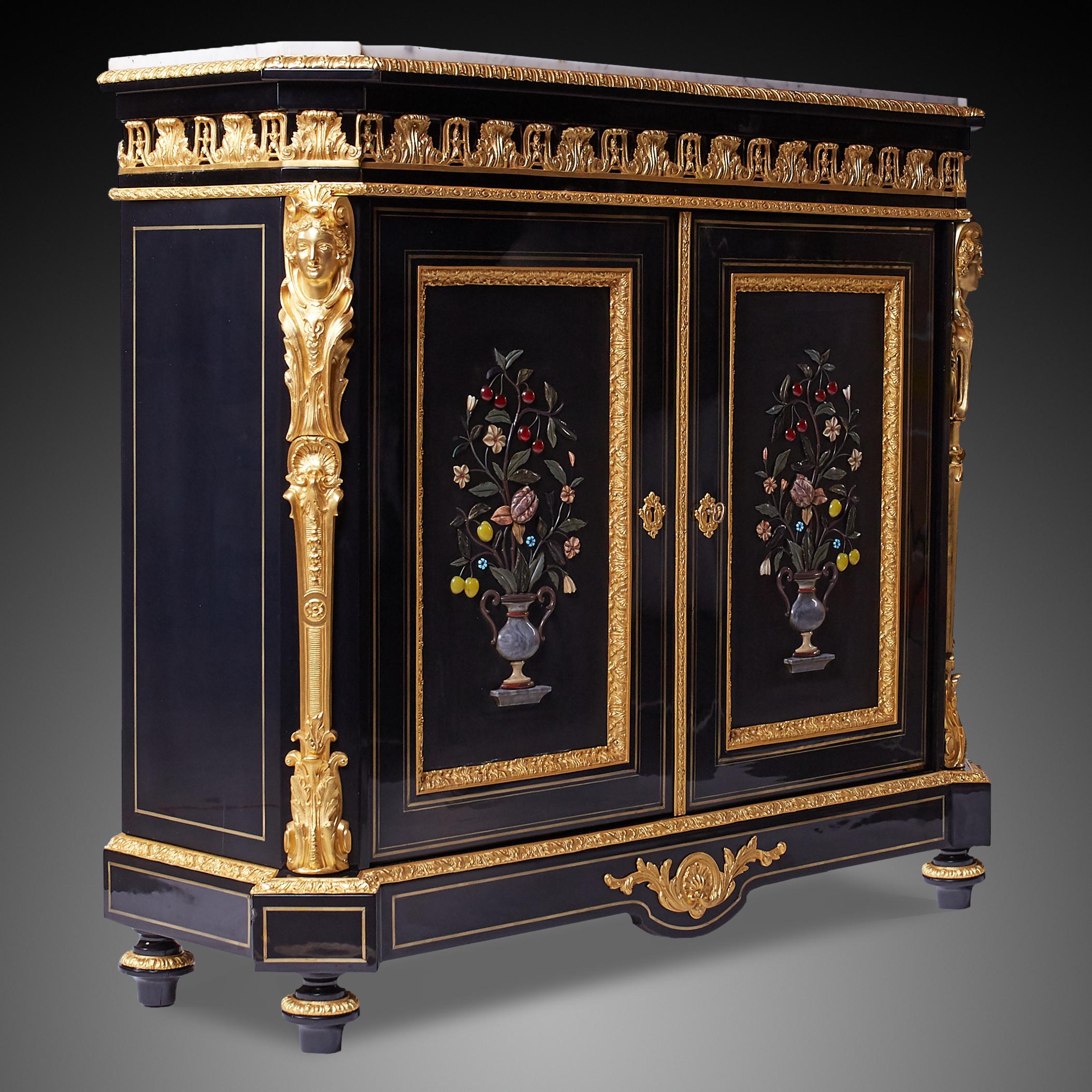 French bronze-mounted Ebonized and Pietra Dura cabinet 
Empire style ormolu and Pietra dura cabinet from 19th c.

Napoleon III ormolu veneered ebony cabinet in Second Empire style by. In the 19th century, the Empire style prevailed in the years