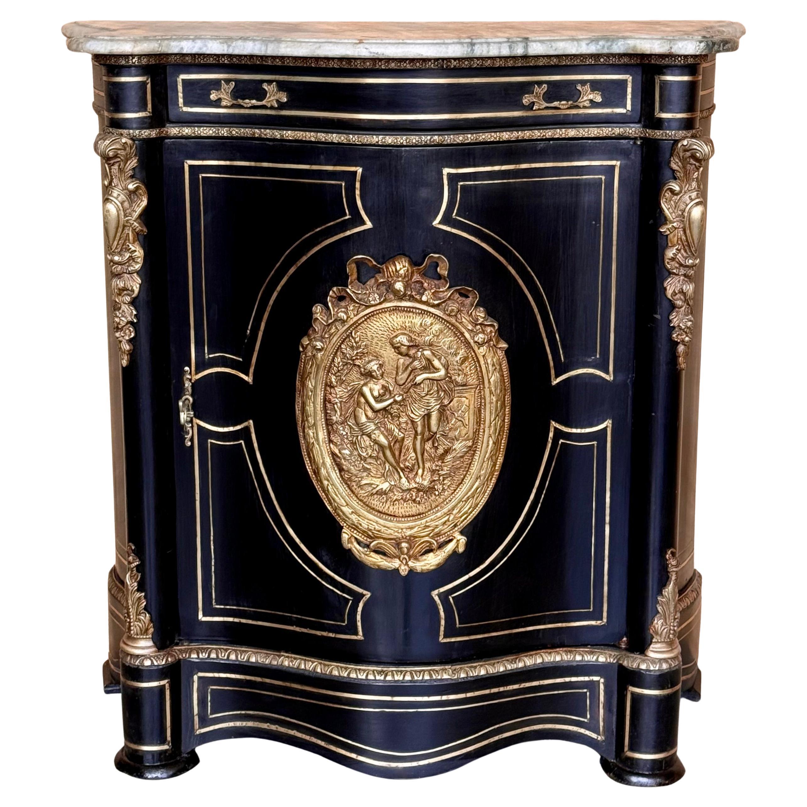 Mobile francese del XIX secolo del periodo di Napoleone III con intarsi in metallo in vendita