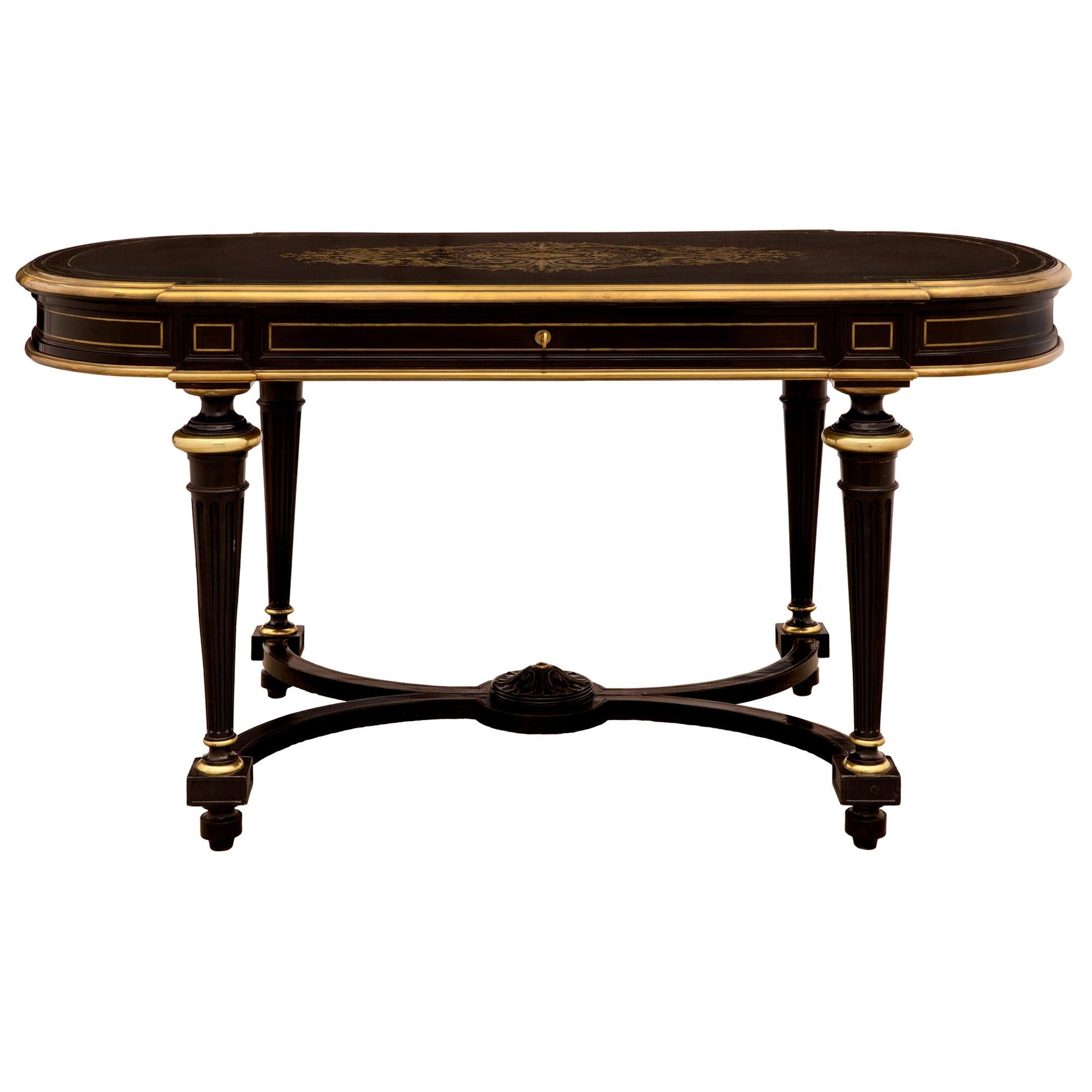 French 19th Century Napoleon III Period Ebony and Brass Inlaid Desk For Sale