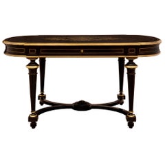 French 19th Century Napoleon III Period Ebony and Brass Inlaid Desk