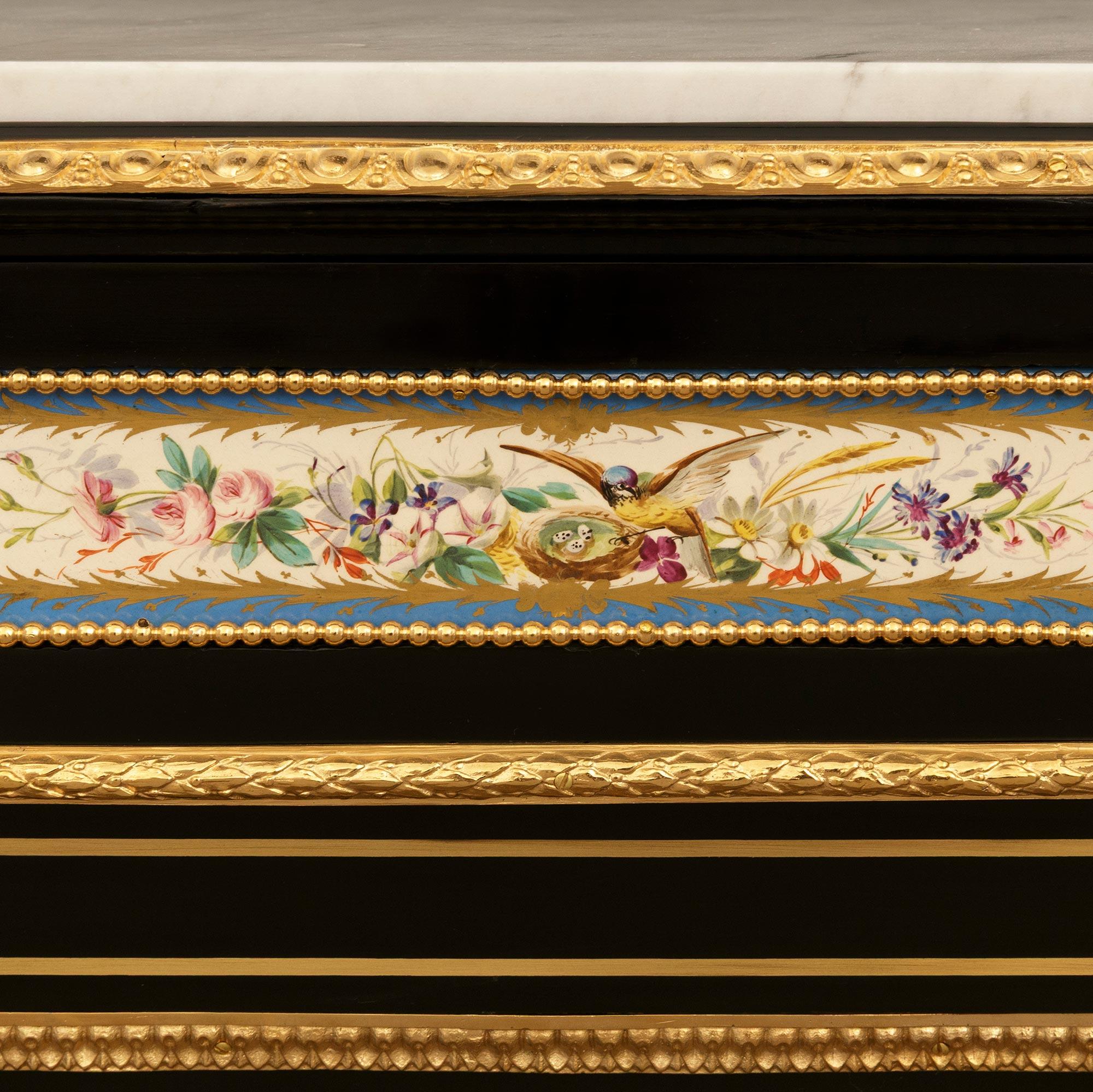 French 19th century Napoleon III Period Ebony, Porcelain and Ormolu cabinet For Sale 2