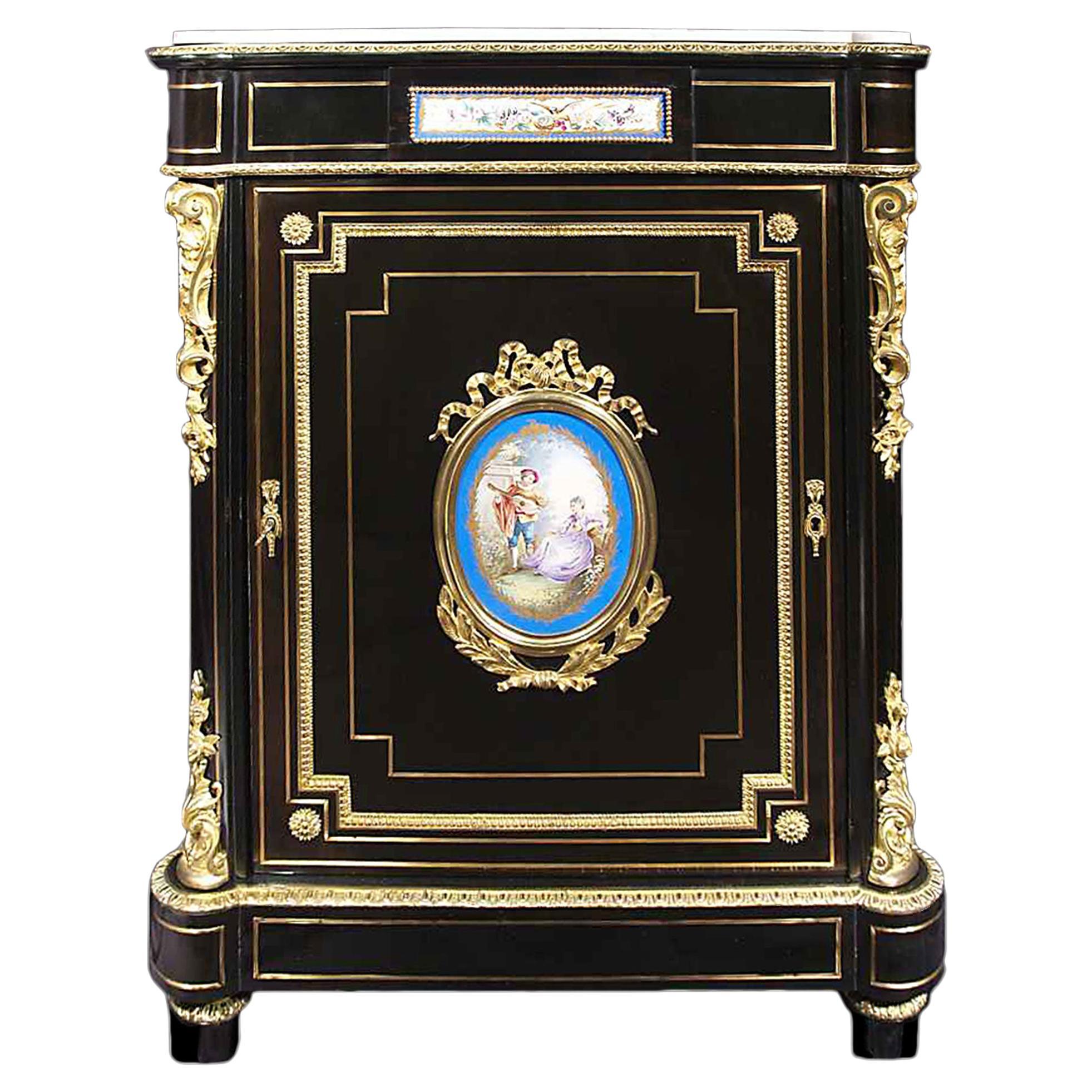 French 19th Century Napoleon III Period Ebony Cabinet For Sale