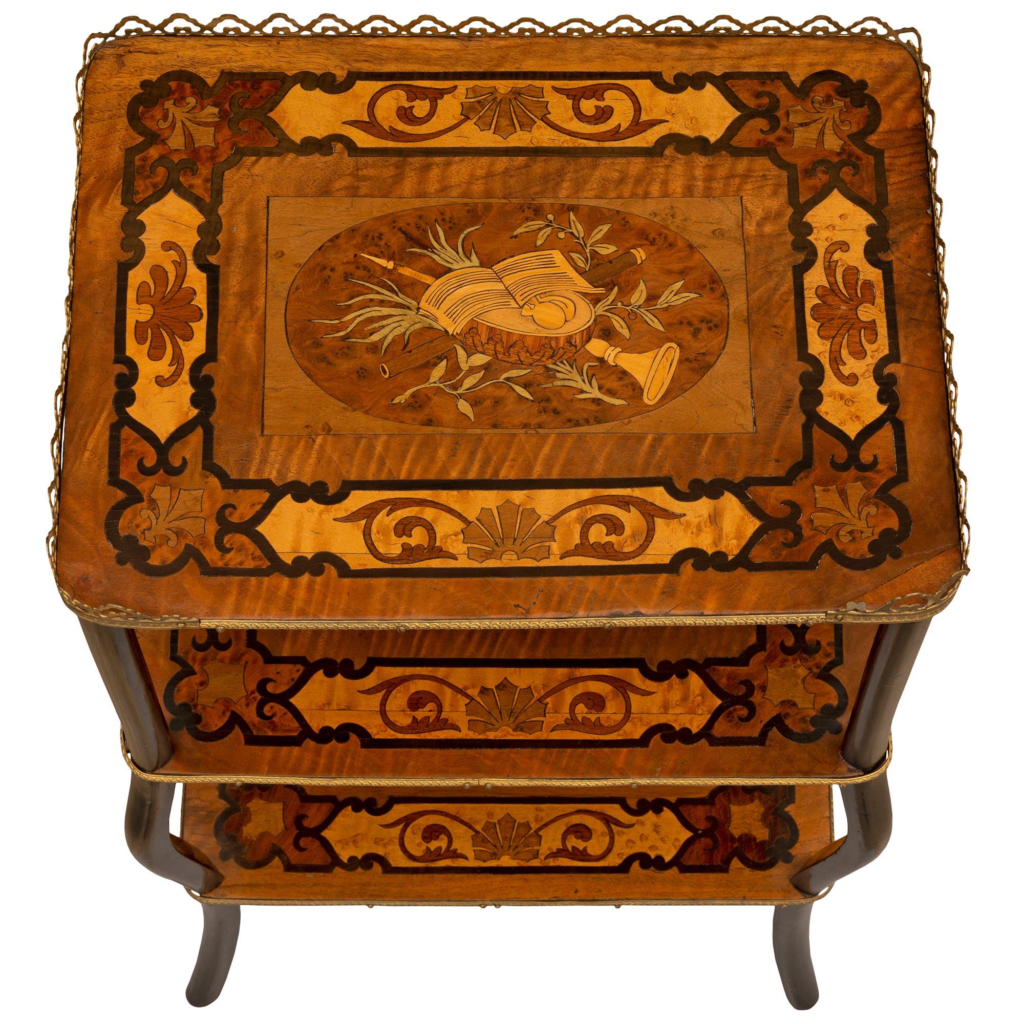 French 19th Century Napoleon III Period Ebony, Exotic Wood, & Ormolu Side Table For Sale 1