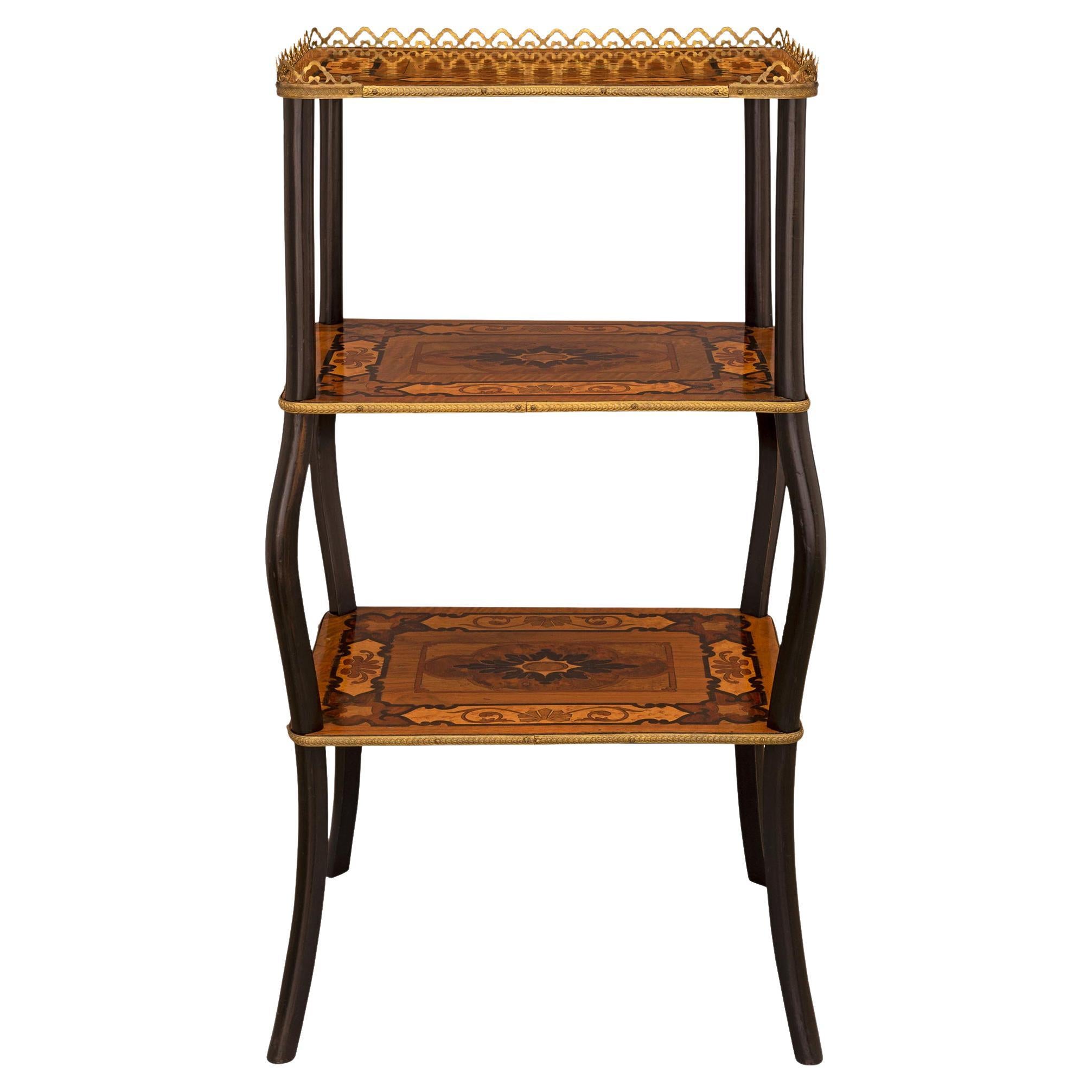 French 19th Century Napoleon III Period Ebony, Exotic Wood, & Ormolu Side Table For Sale
