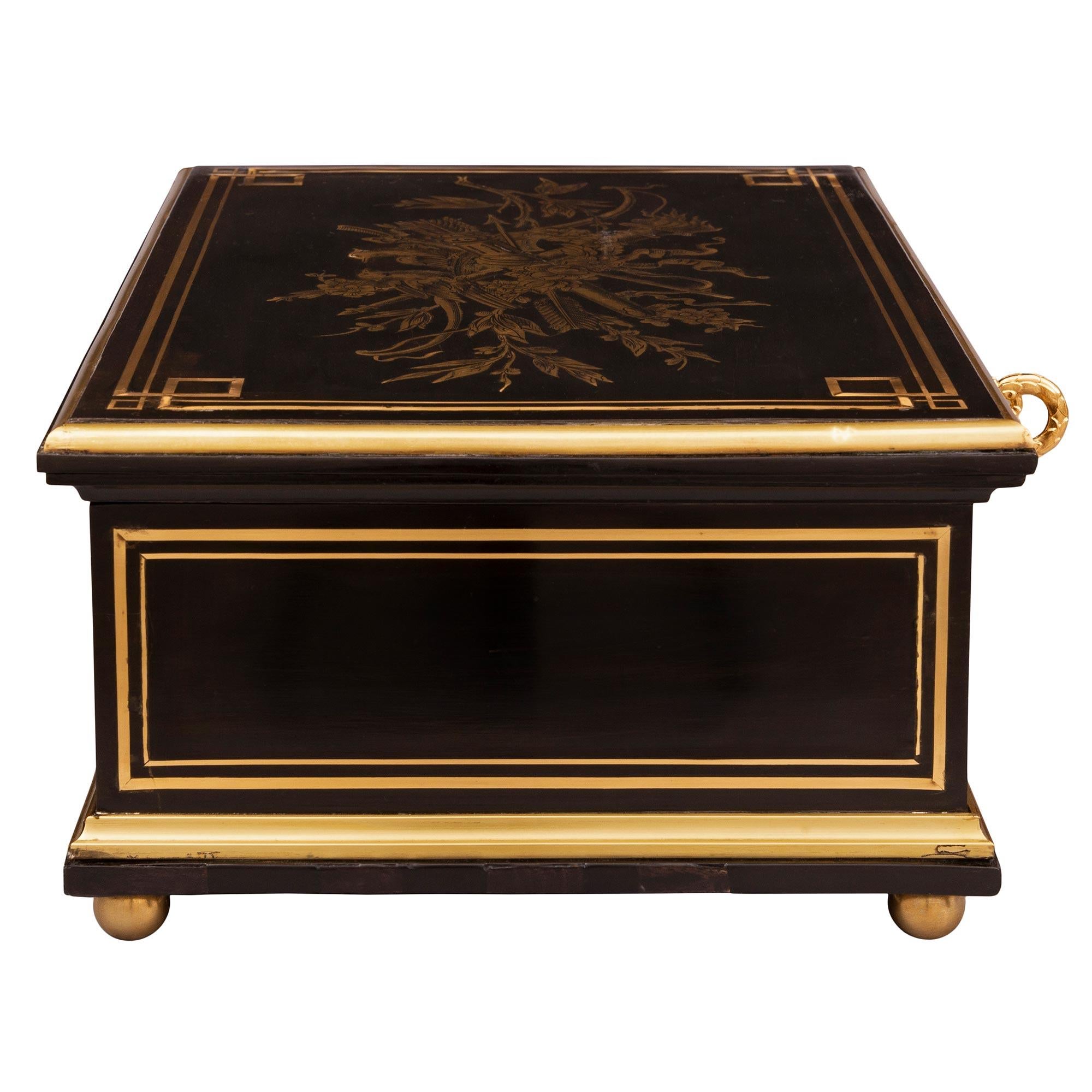 French 19th Century Napoleon III Period Ebony, Ormolu, and Brass Box For Sale 2