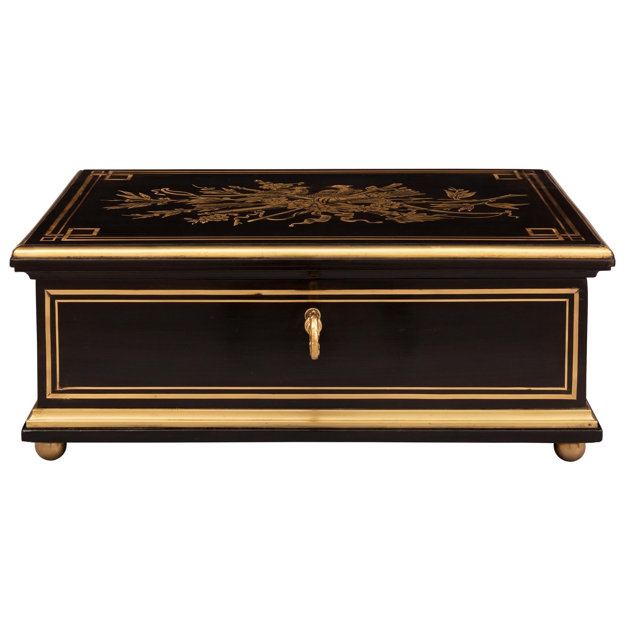 French 19th Century Napoleon III Period Ebony, Ormolu, and Brass Box For Sale
