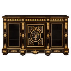French 19th century Napoleon III Period Ebony, Ormolu and Hardstone vitrine