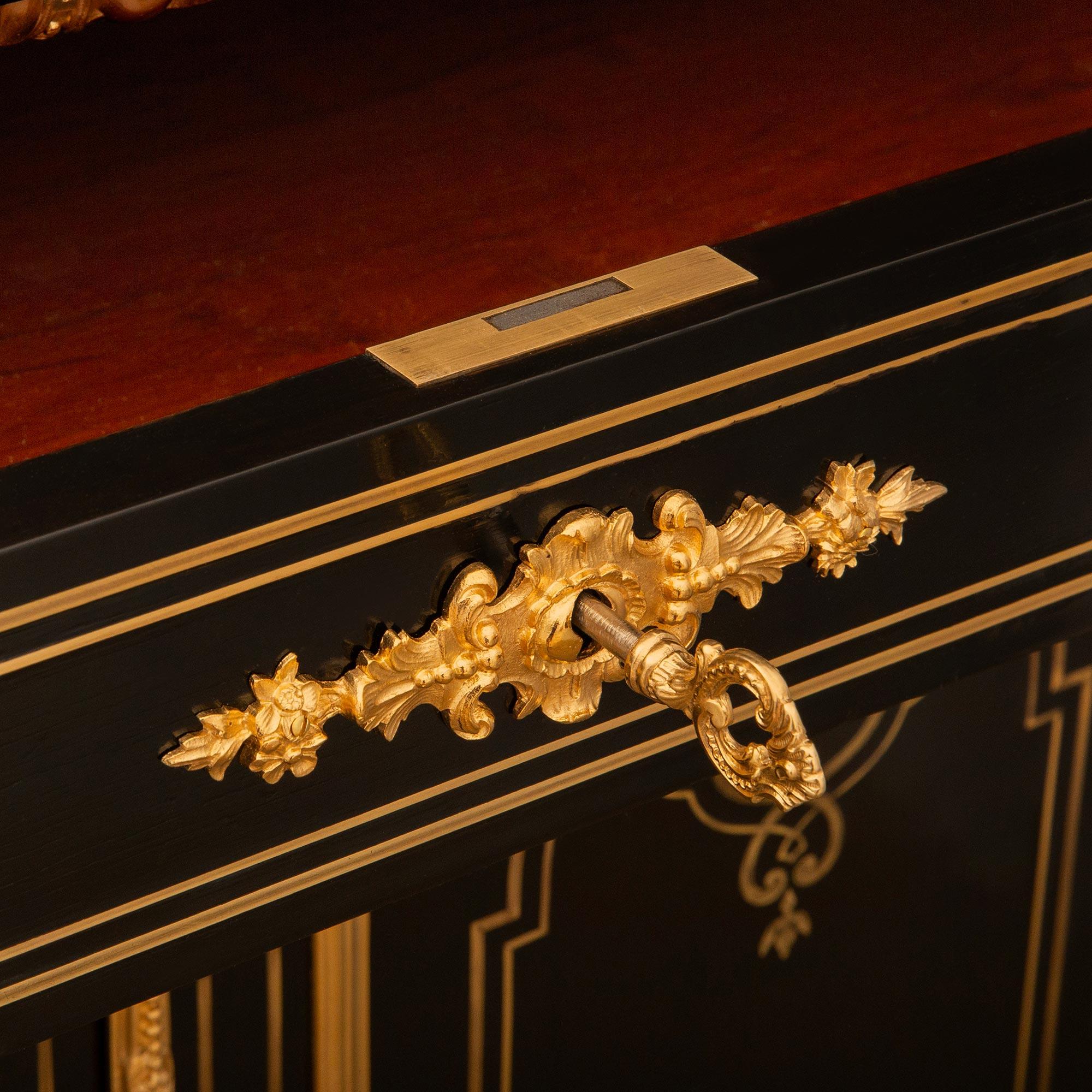 French 19th century Napoleon III Period Ebony, Ormolu and marble cabinet For Sale 7