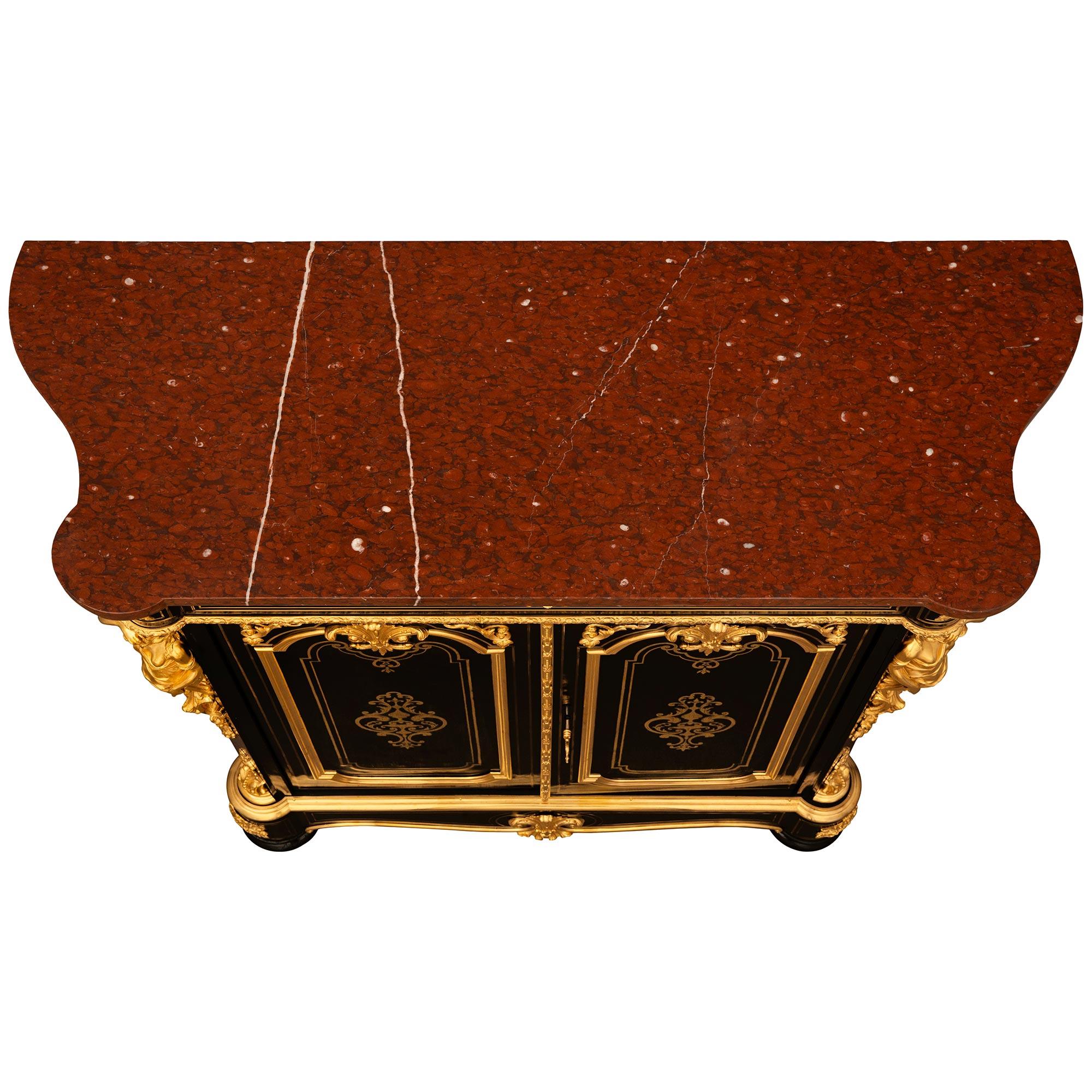 French 19th century Napoleon III Period Ebony, Ormolu and marble cabinet For Sale 8