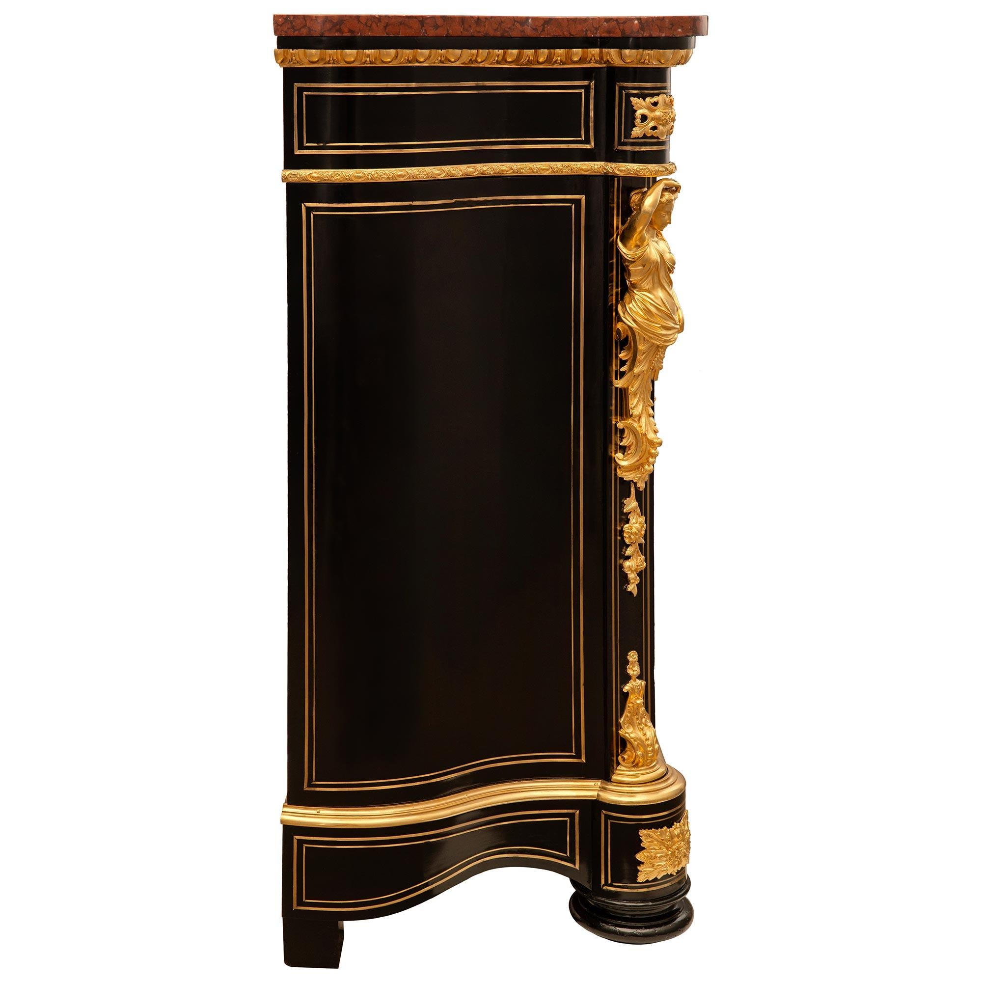 French 19th century Napoleon III Period Ebony, Ormolu and marble cabinet For Sale 1