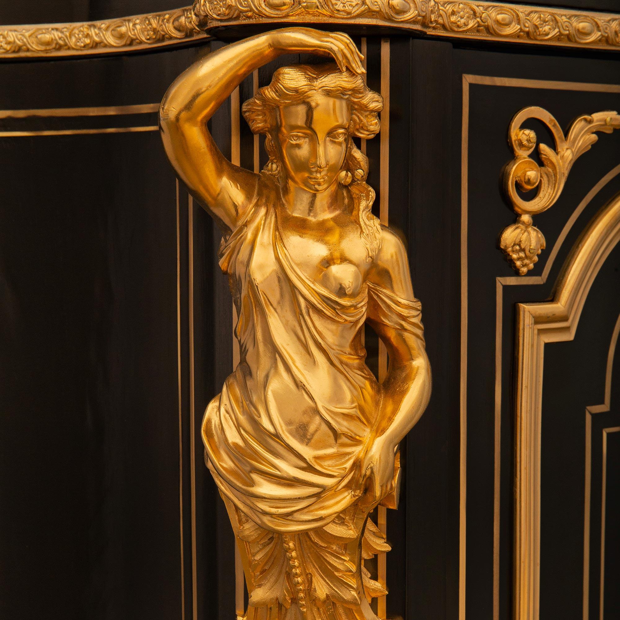 French 19th century Napoleon III Period Ebony, Ormolu and marble cabinet For Sale 3