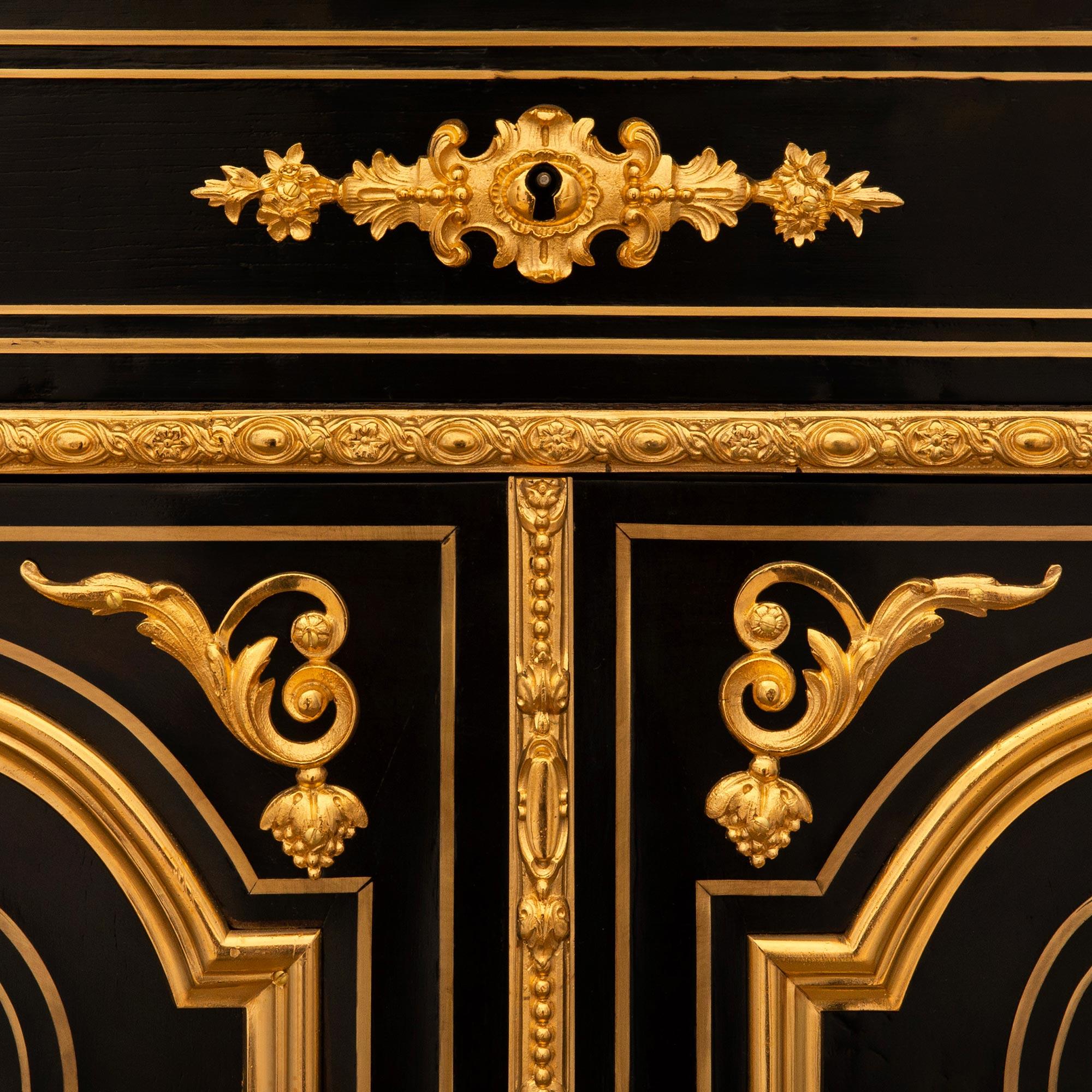 French 19th century Napoleon III Period Ebony, Ormolu and marble cabinet For Sale 4
