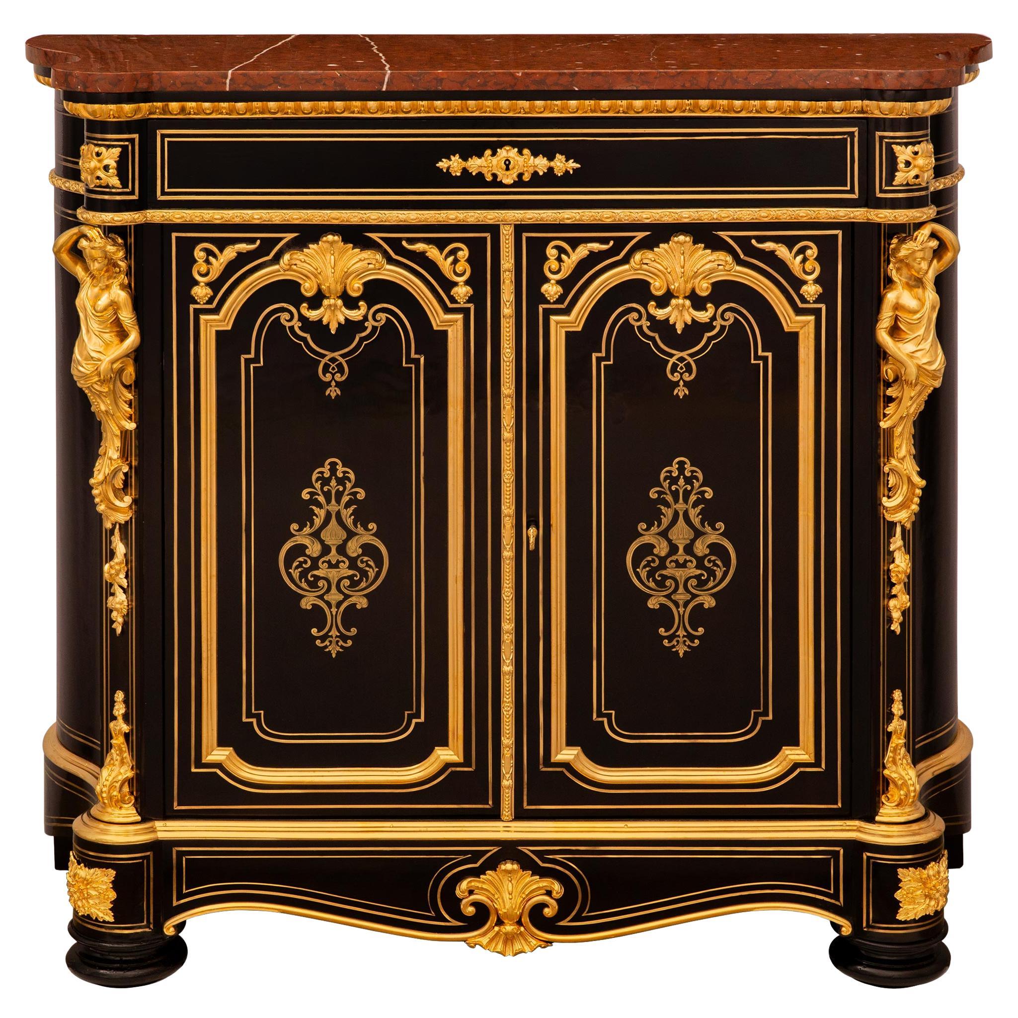 French 19th century Napoleon III Period Ebony, Ormolu and marble cabinet For Sale