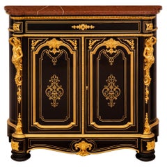 French 19th century Napoleon III Period Ebony, Ormolu and marble cabinet