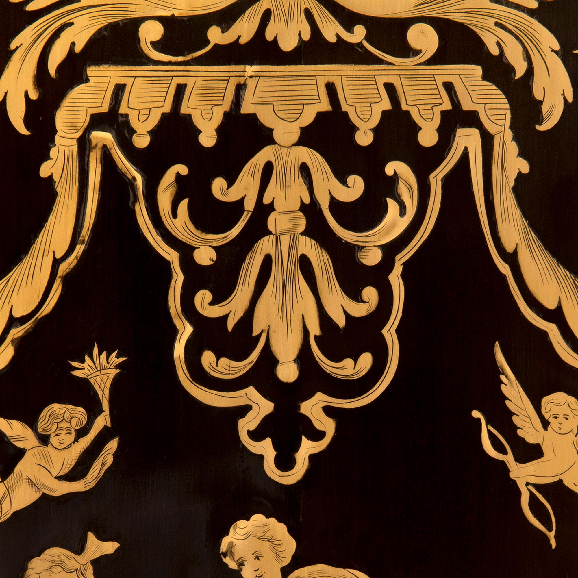 Cabinet Boulle en ébène, noyer et laiton d'époque Napoléon III, 19ème siècle en vente 3
