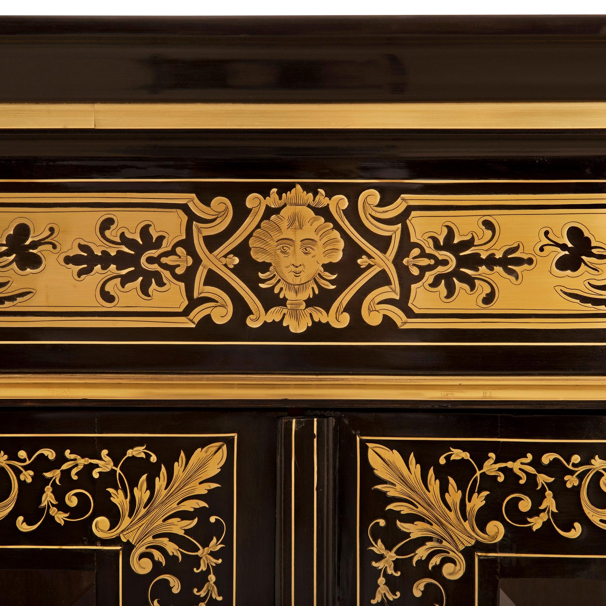French 19th Century Napoleon III Period Ebony, Walnut and Brass Boulle Cabinet For Sale 2