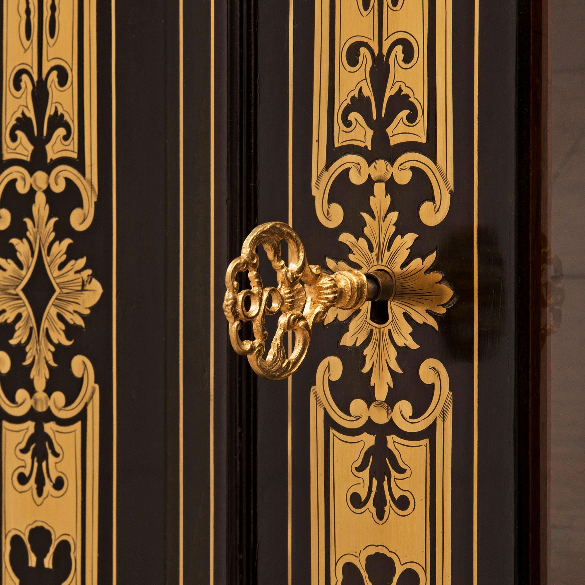 French 19th Century Napoleon III Period Ebony, Walnut and Brass Boulle Cabinet For Sale 3