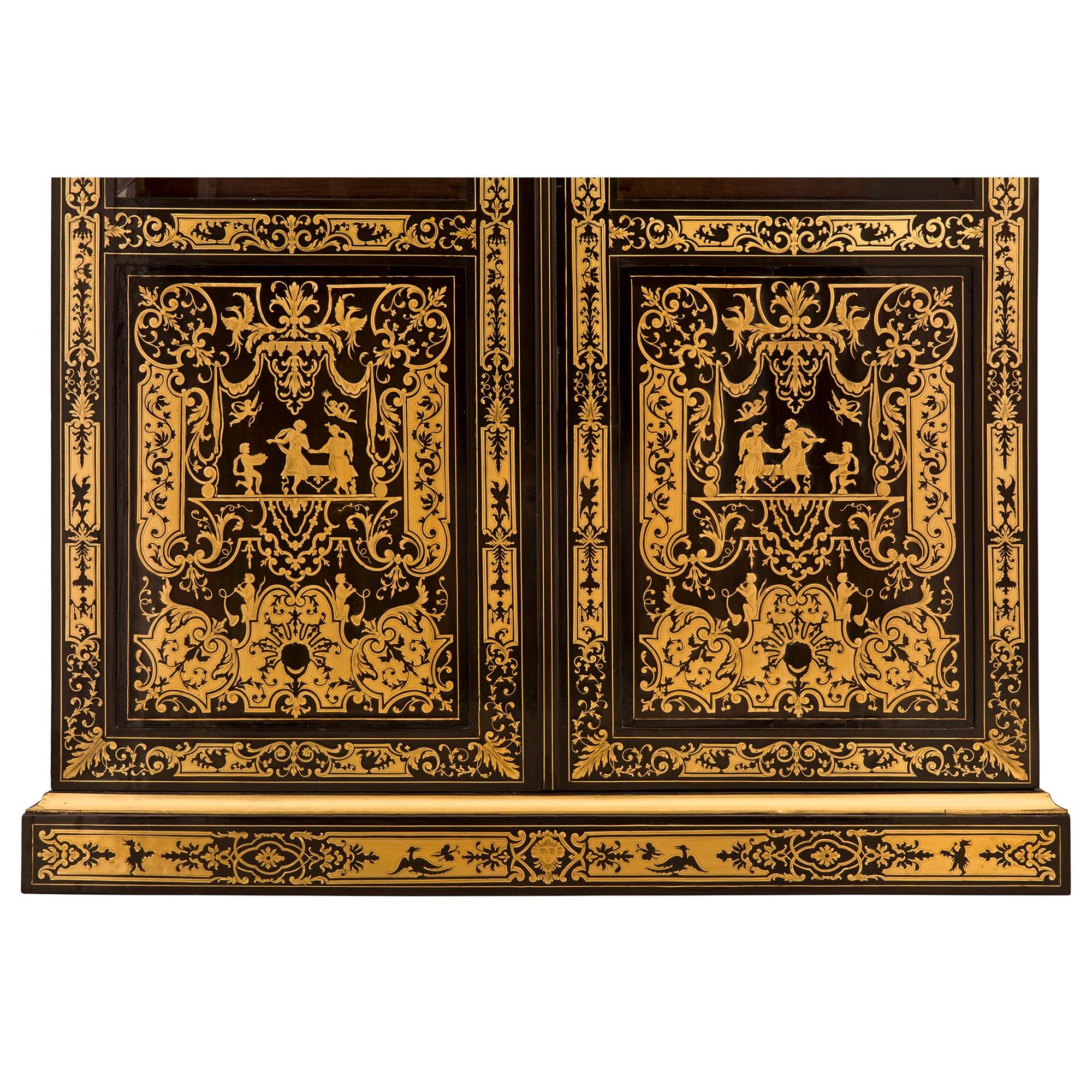 French 19th Century Napoleon III Period Ebony, Walnut and Brass Boulle Cabinet For Sale 4