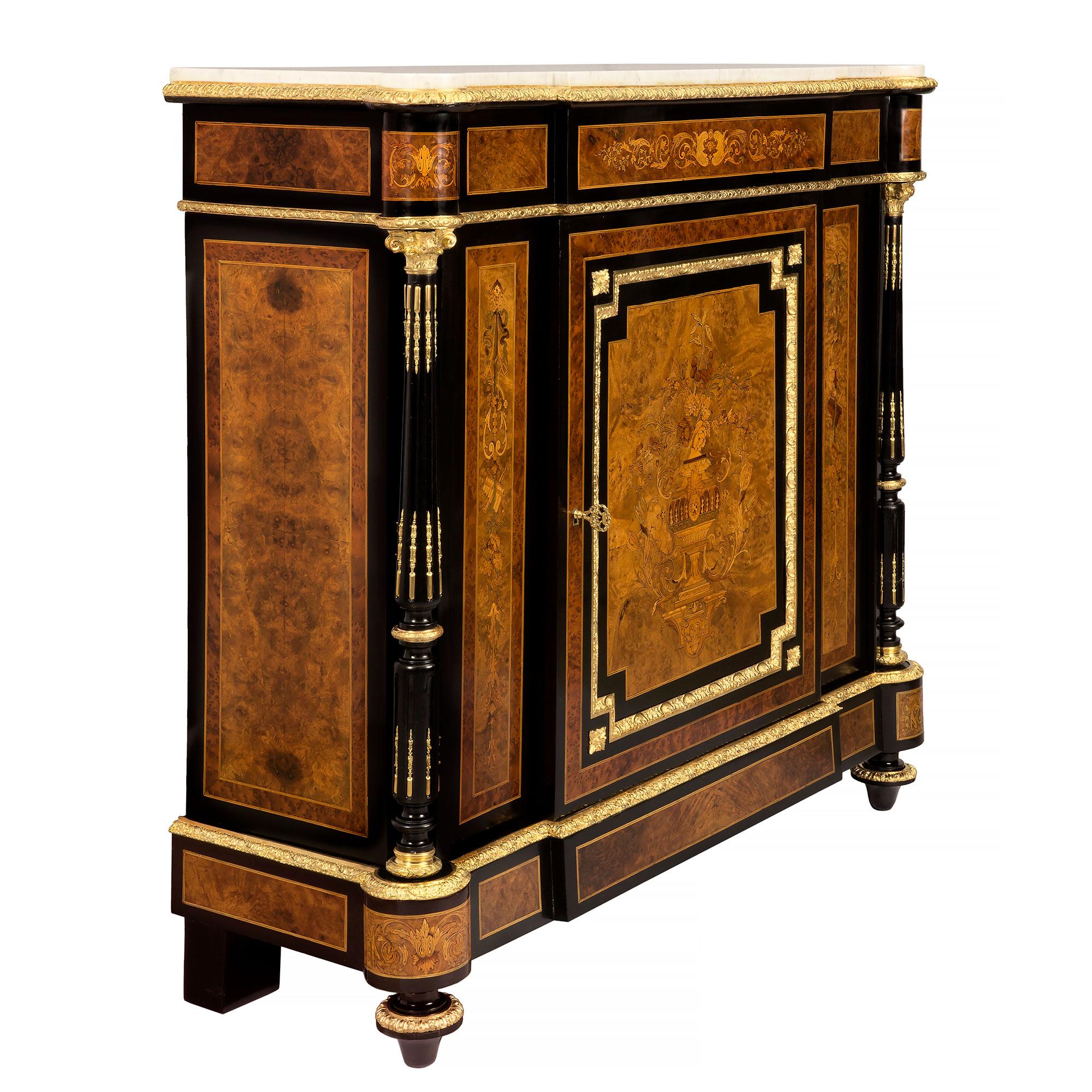 French 19th Century Napoleon III Period Exotic Wood, Ormolu and Marble Cabinet In Good Condition For Sale In West Palm Beach, FL
