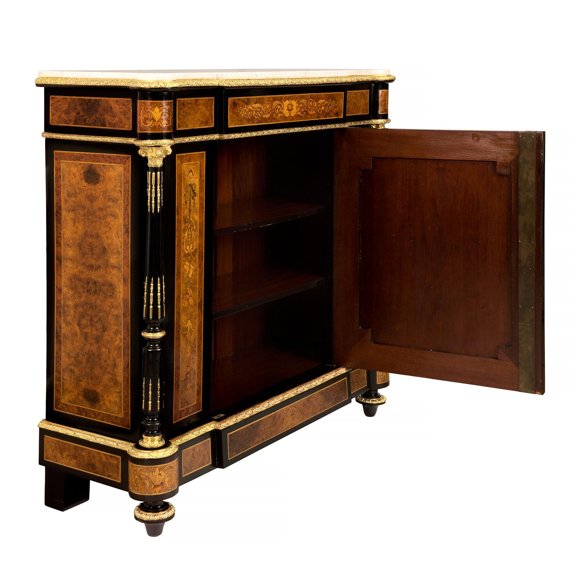 French 19th Century Napoleon III Period Exotic Wood, Ormolu and Marble Cabinet For Sale 1