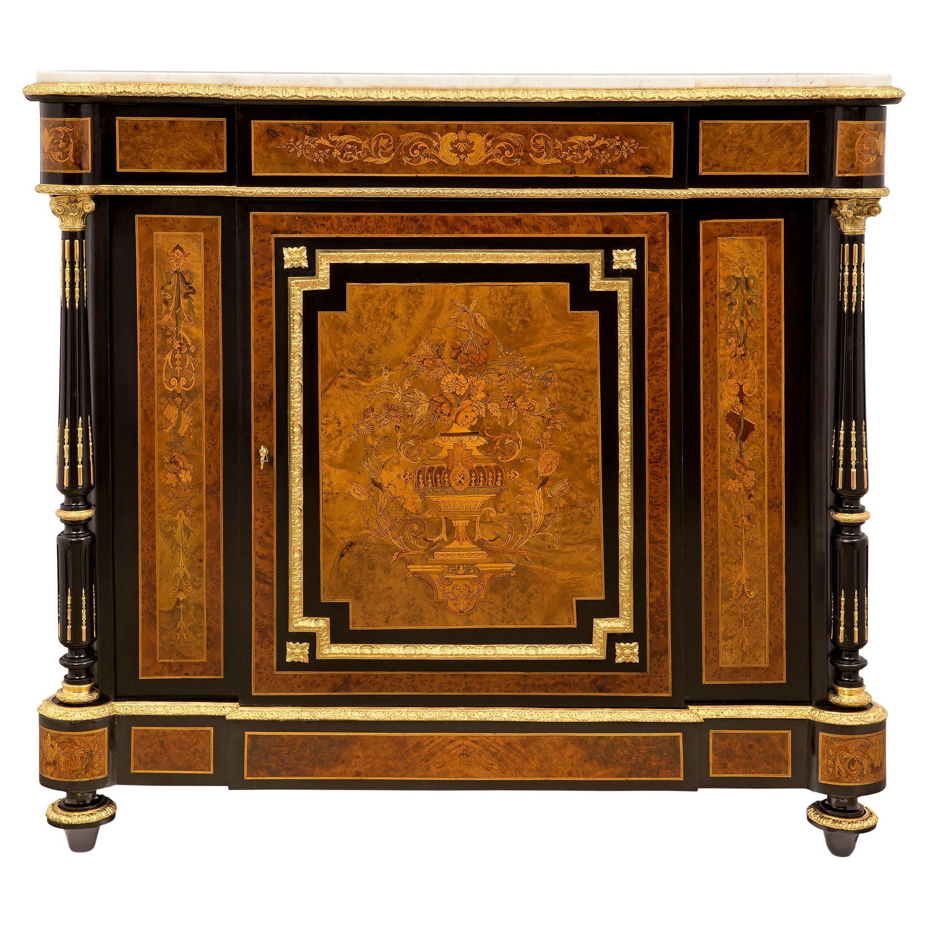 French 19th Century Napoleon III Period Exotic Wood, Ormolu and Marble Cabinet For Sale