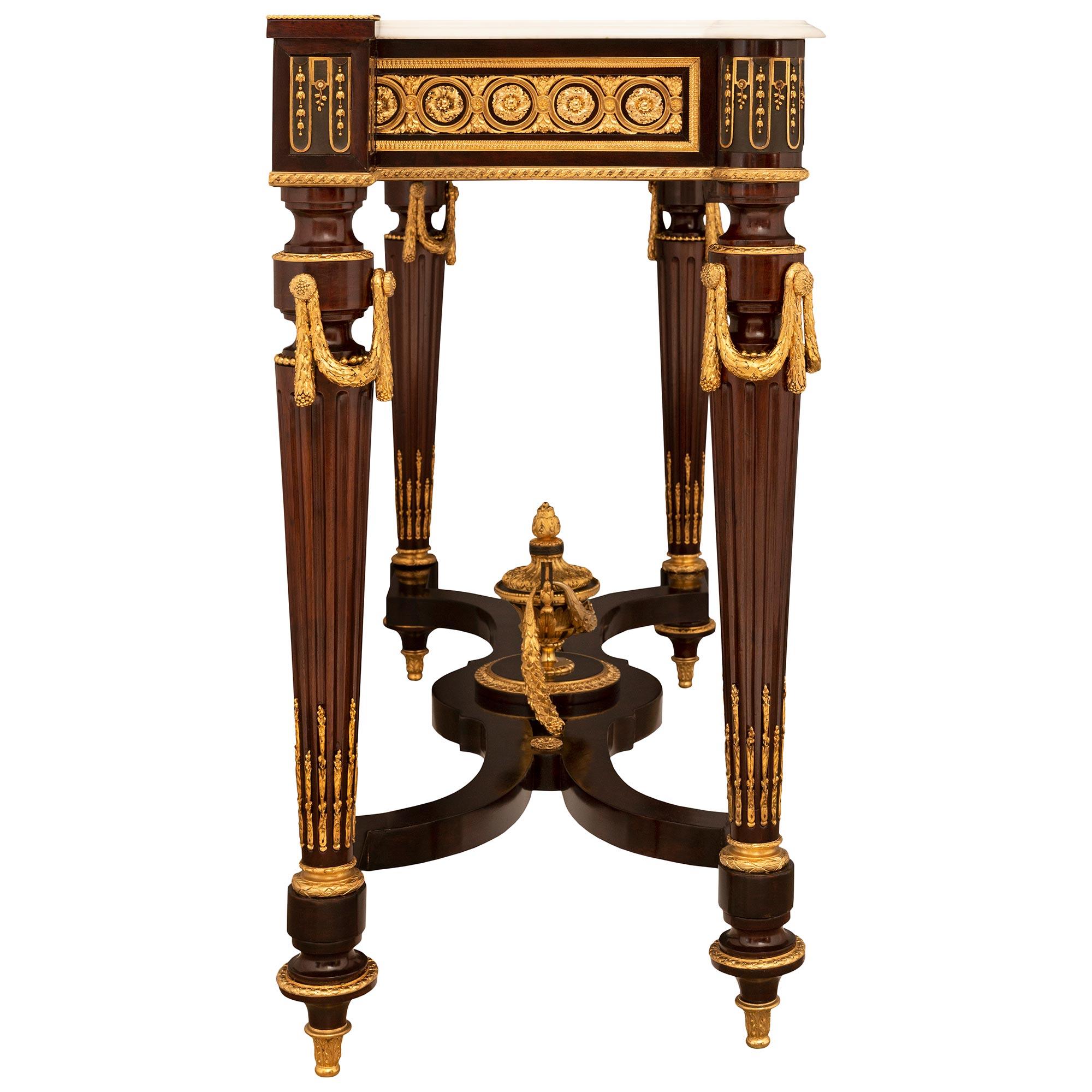 Patinated French 19th Century Napoleon III Period Mahogany, Ormolu and Marble Console For Sale
