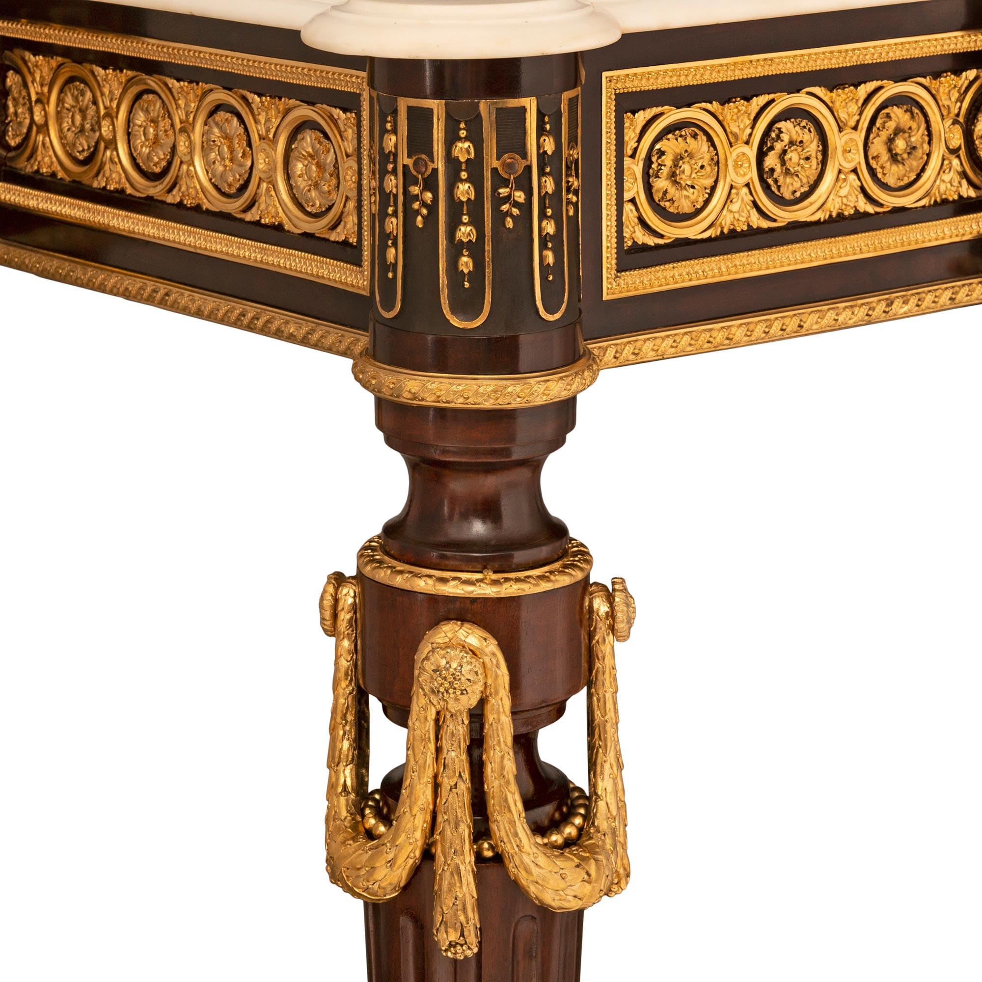 French 19th Century Napoleon III Period Mahogany, Ormolu and Marble Console In Good Condition For Sale In West Palm Beach, FL