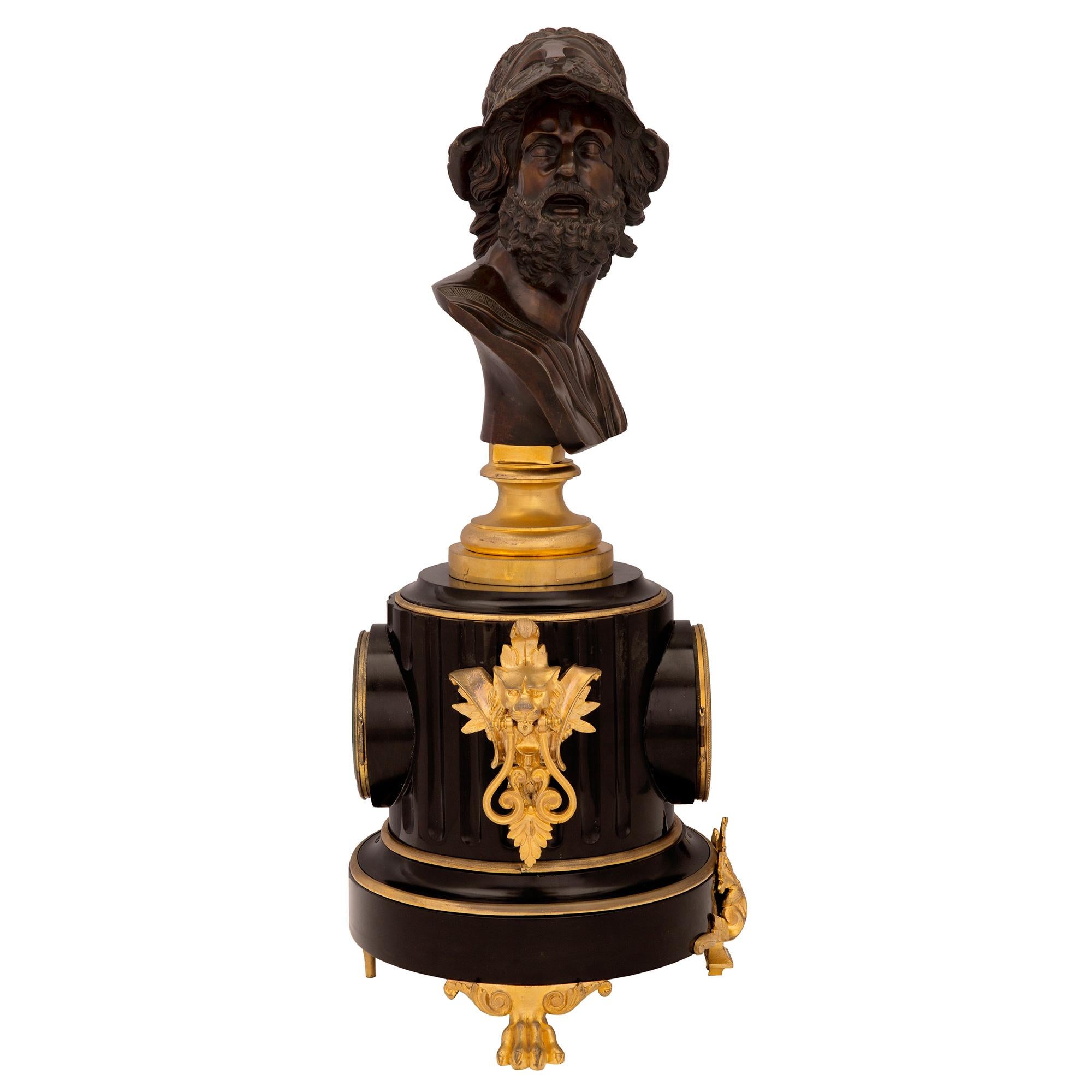 Patinated French 19th Century Napoleon III Period Marble, Ormolu and Bronze Garniture Set For Sale