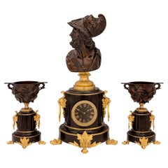 French 19th Century Napoleon III Period Marble, Ormolu and Bronze Garniture Set