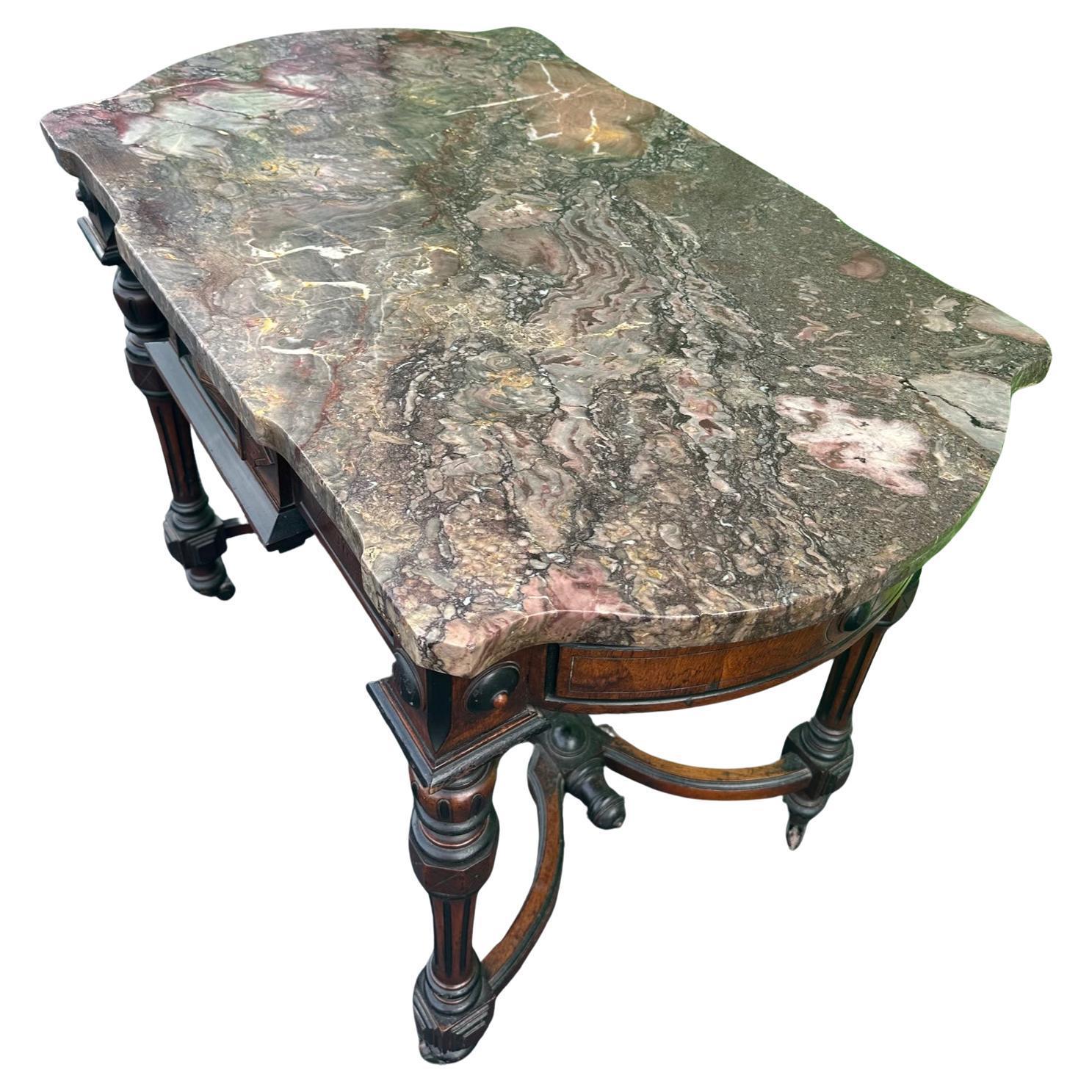 Carved French 19th Century Napoleon III Period Marble Top Table For Sale