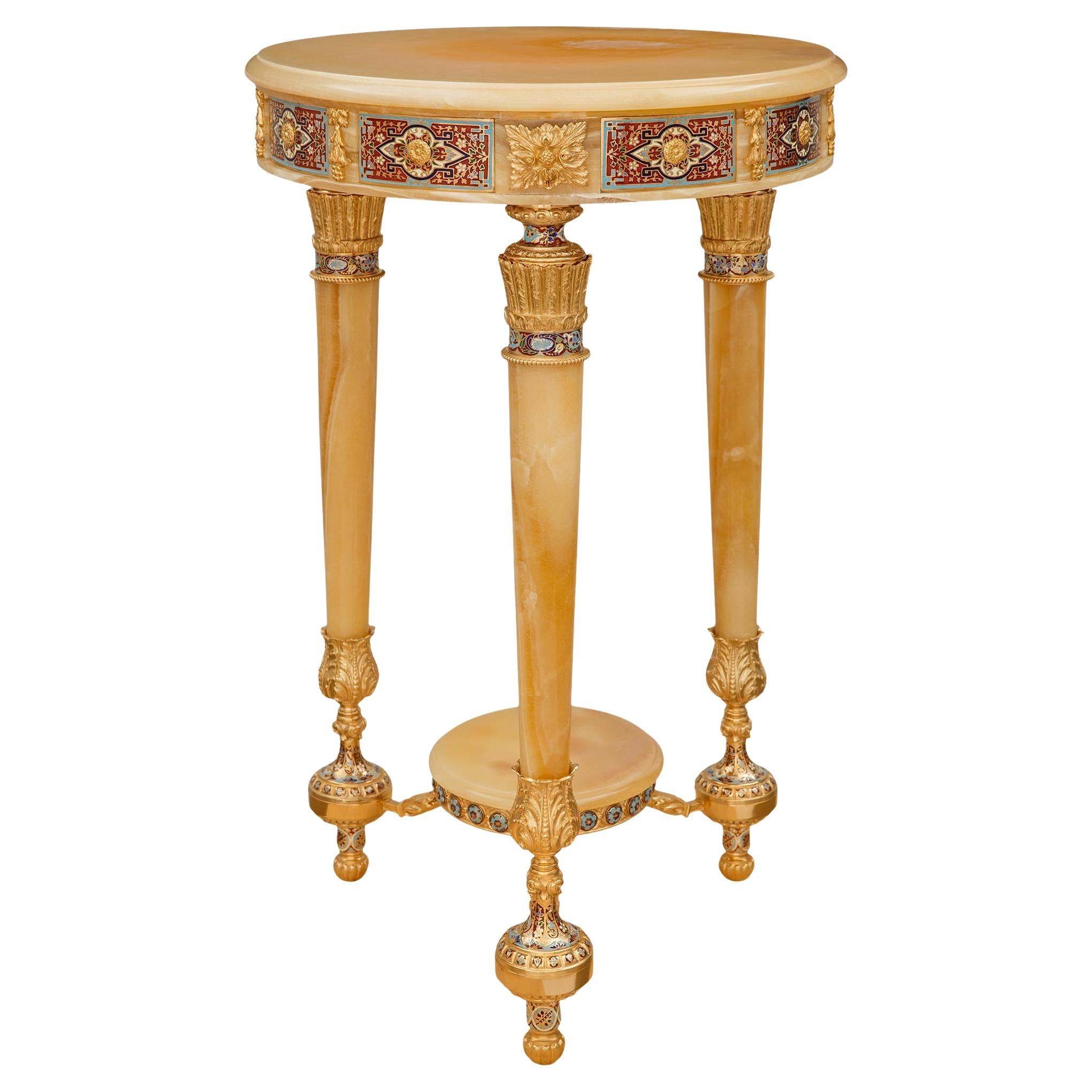 French 19th century Napoleon III Period Onyx, Ormolu and Champlevé side table For Sale
