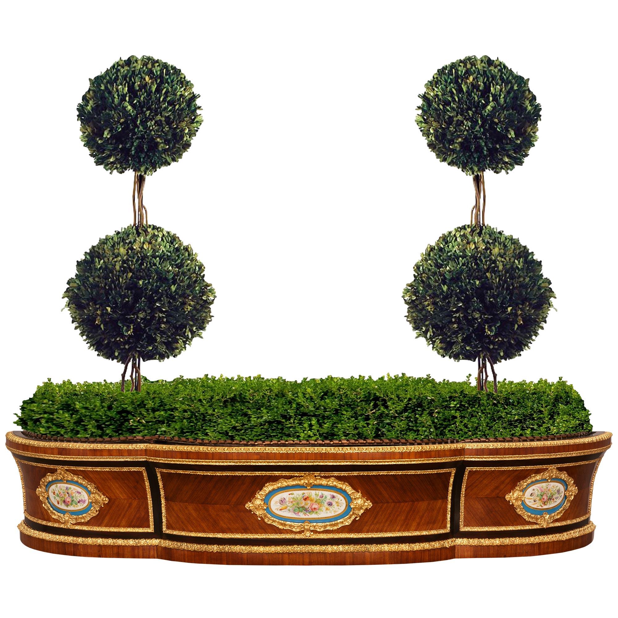 Francese Fioriera francese del XIX secolo del periodo Napoleone III in Wood, porcellana e ormolu in vendita